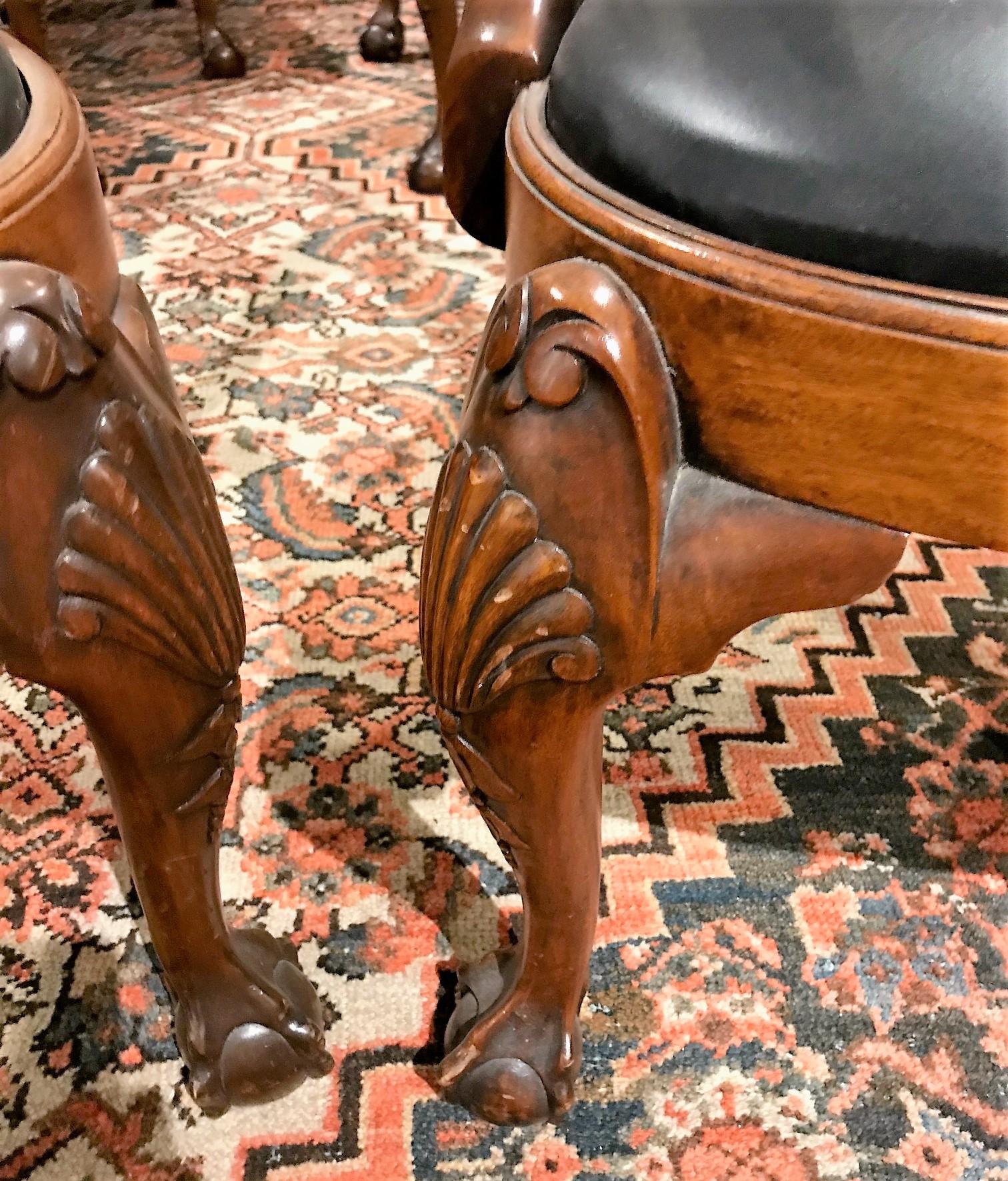 Carved Antique Set of Eight English Walnut Queen Anne Dining Chairs