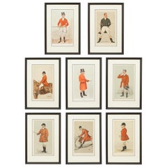 Antique Set of Eight Fox Hunting Vanity Fair Prints, Huntsman in Red Coats