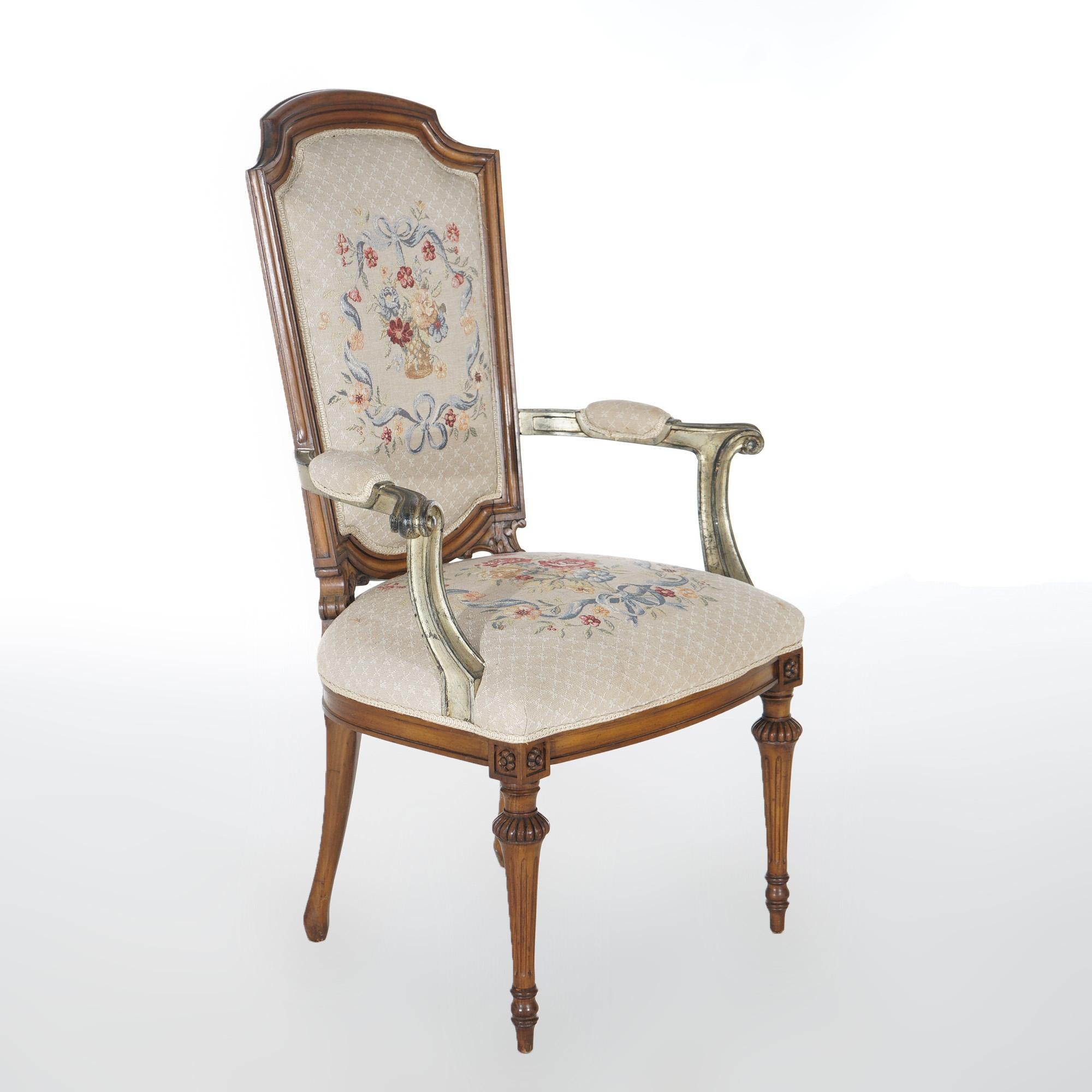 Antique Set of Eight French Louis XVI Walnut Tapestry Dining Chairs Circa 1920 For Sale 6
