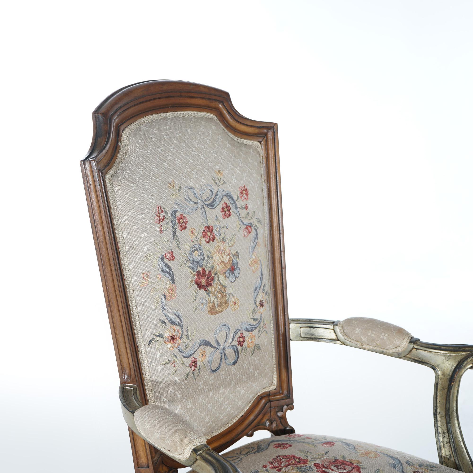 Antique Set of Eight French Louis XVI Walnut Tapestry Dining Chairs Circa 1920 For Sale 8