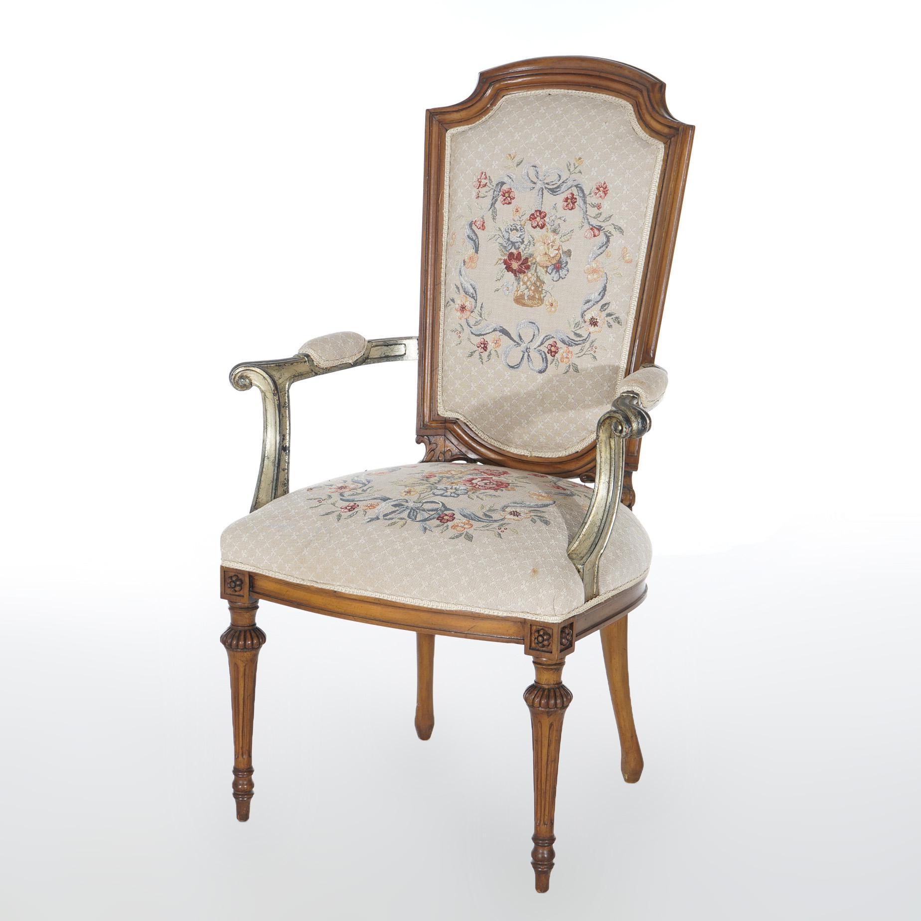 Antique Set of Eight French Louis XVI Walnut Tapestry Dining Chairs Circa 1920 For Sale 9