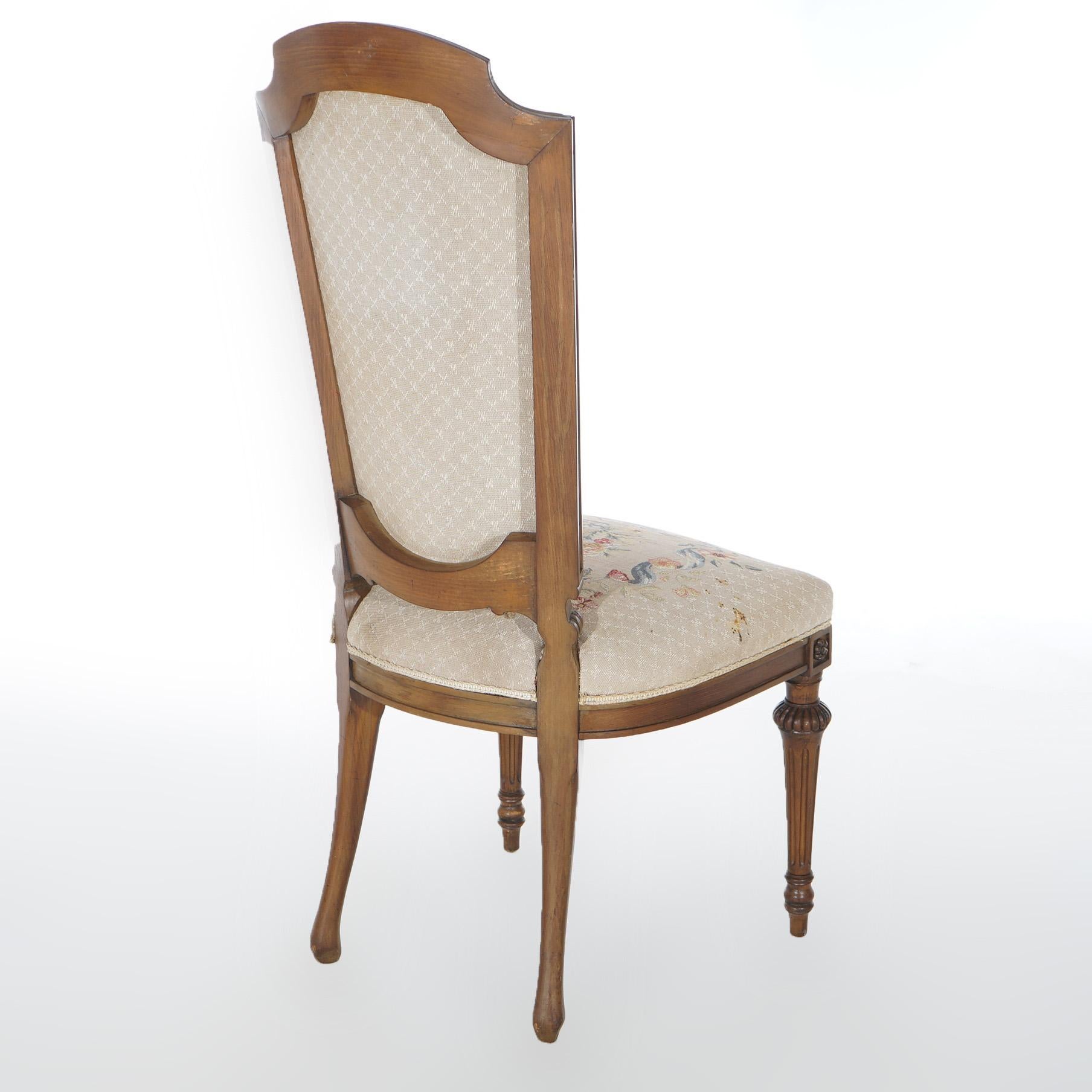 Antique Set of Eight French Louis XVI Walnut Tapestry Dining Chairs Circa 1920 For Sale 13