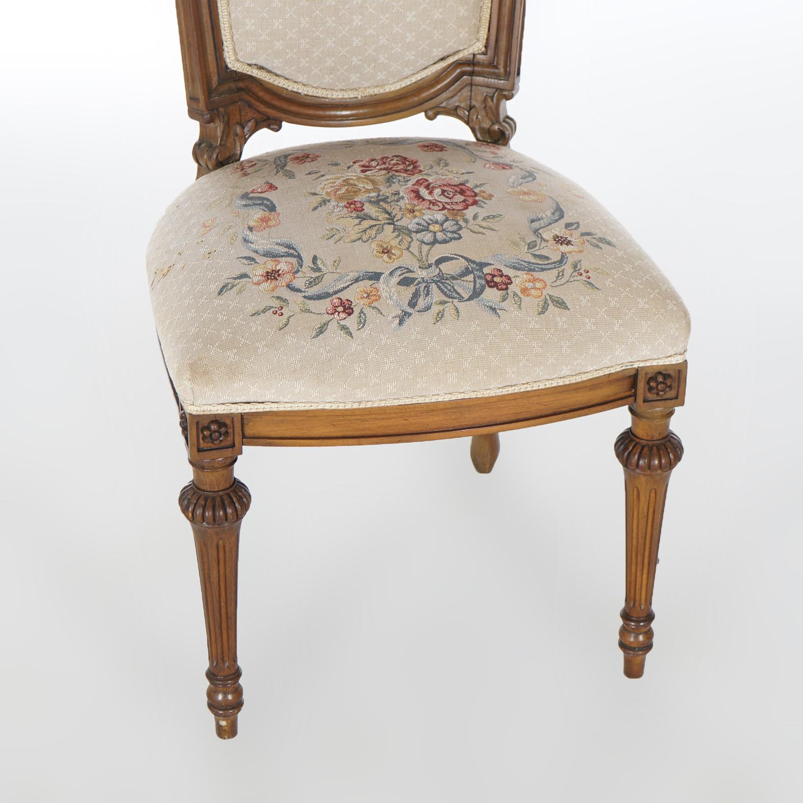 Antique Set of Eight French Louis XVI Walnut Tapestry Dining Chairs Circa 1920 For Sale 15