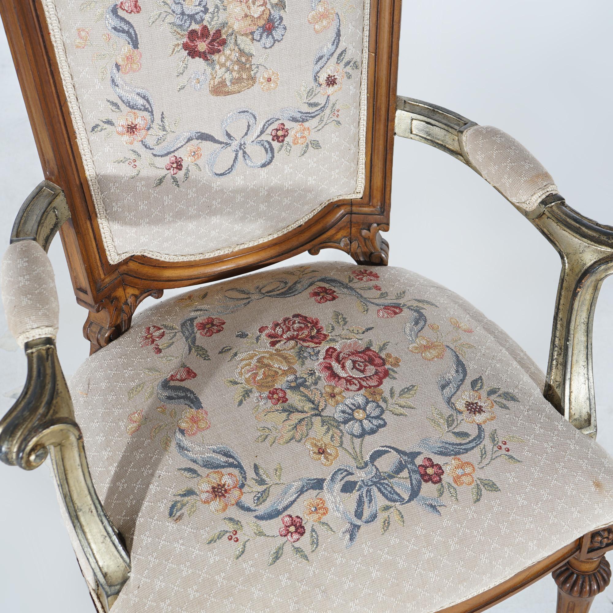 Antique Set of Eight French Louis XVI Walnut Tapestry Dining Chairs Circa 1920 For Sale 2