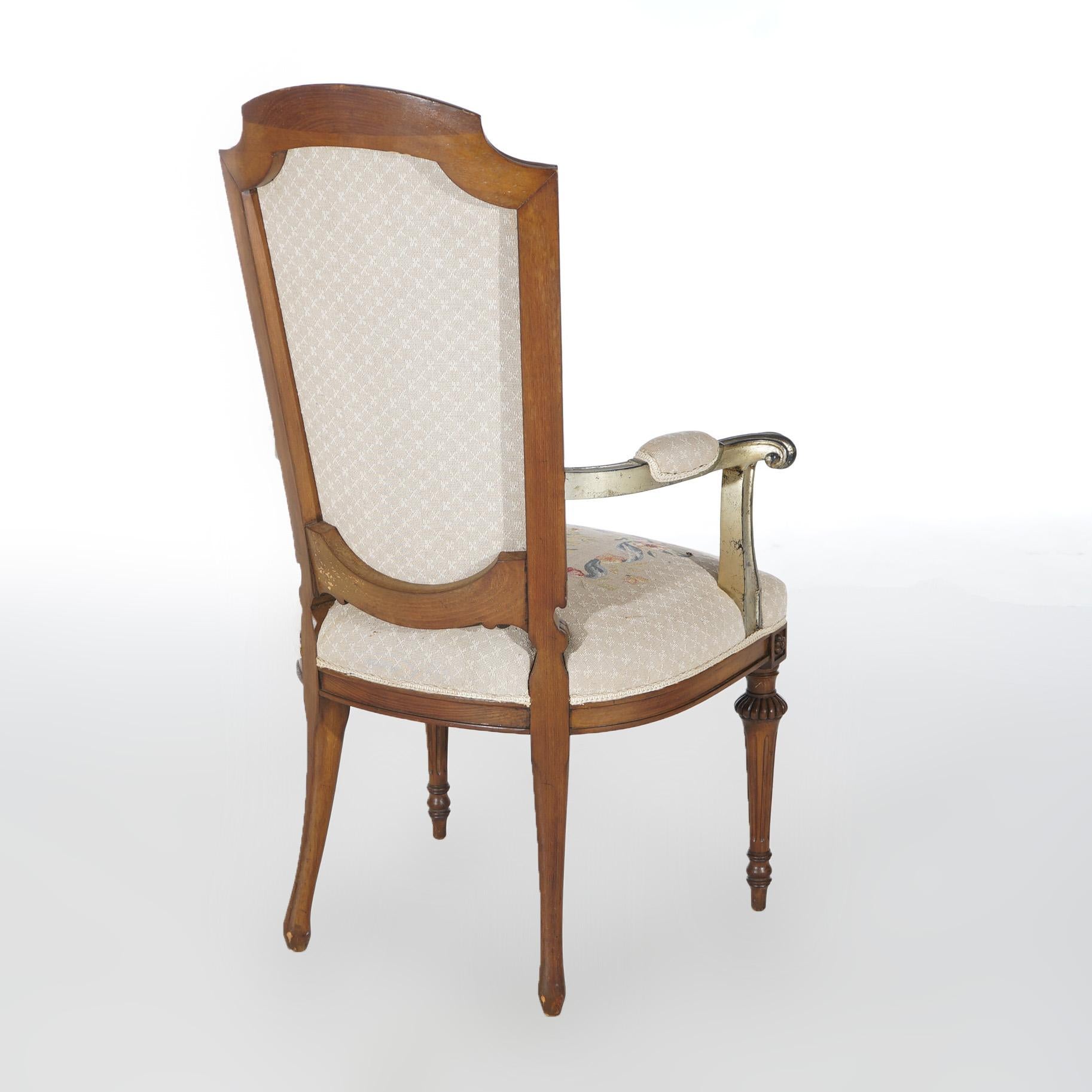 Antique Set of Eight French Louis XVI Walnut Tapestry Dining Chairs Circa 1920 For Sale 5