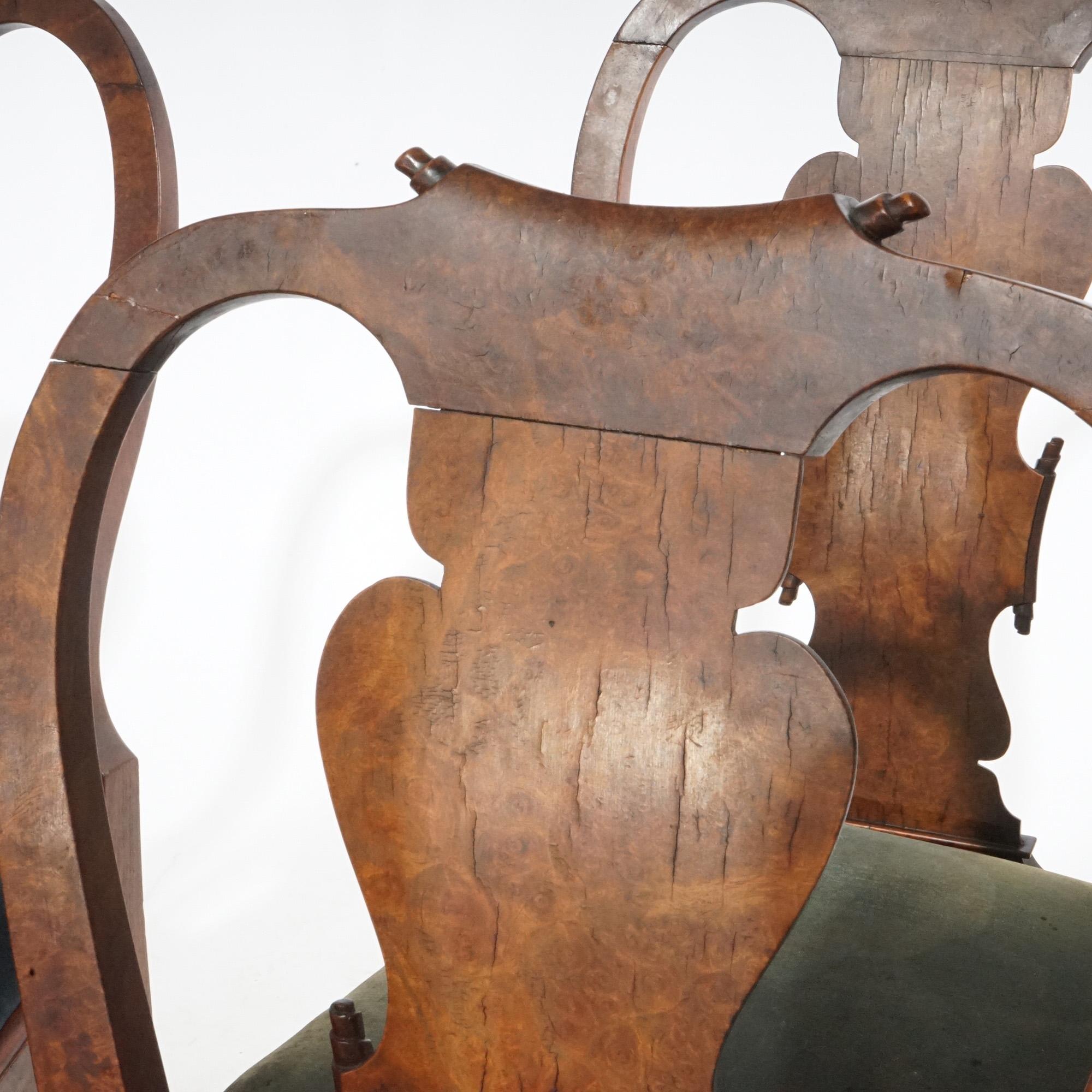 Antique Set of Eight Queen Anne Walnut Dining Chairs circa 1920 6