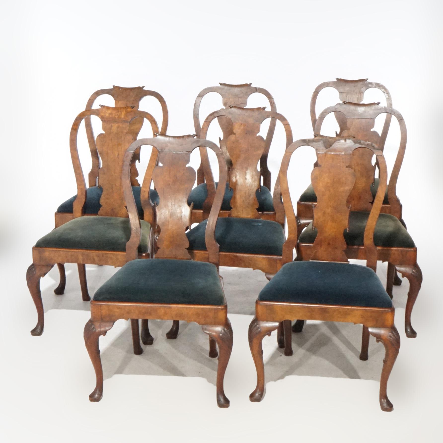 Antique Set of Eight Queen Anne Walnut Dining Chairs circa 1920 12