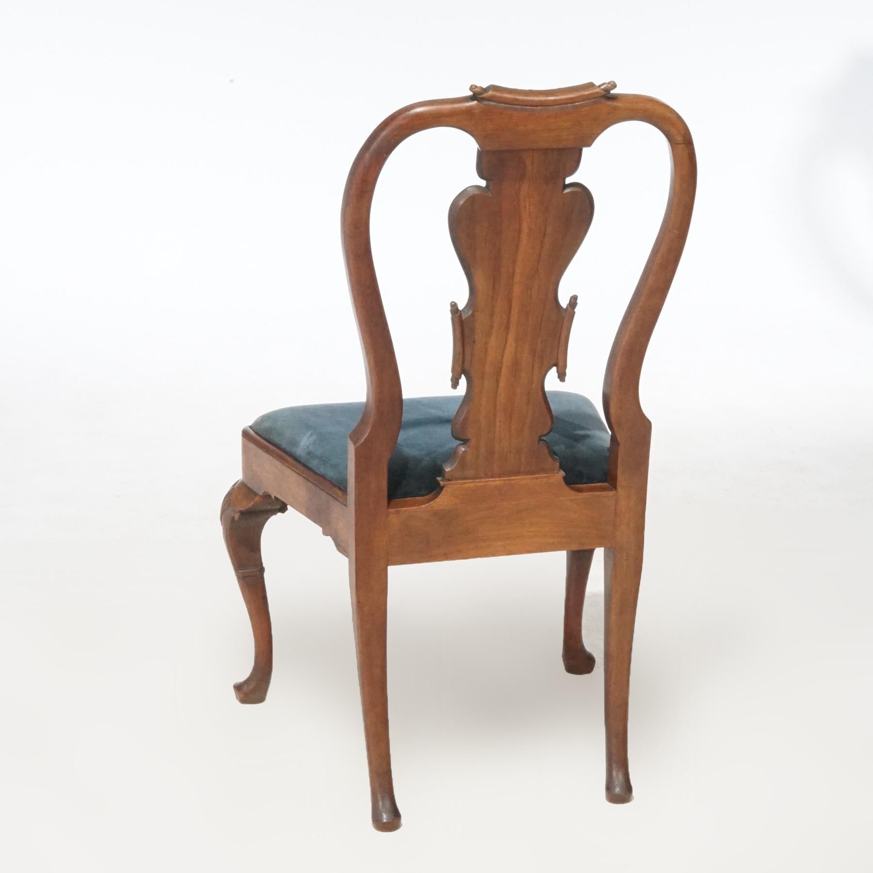 Antique Set of Eight Queen Anne Walnut Dining Chairs circa 1920 In Good Condition In Big Flats, NY