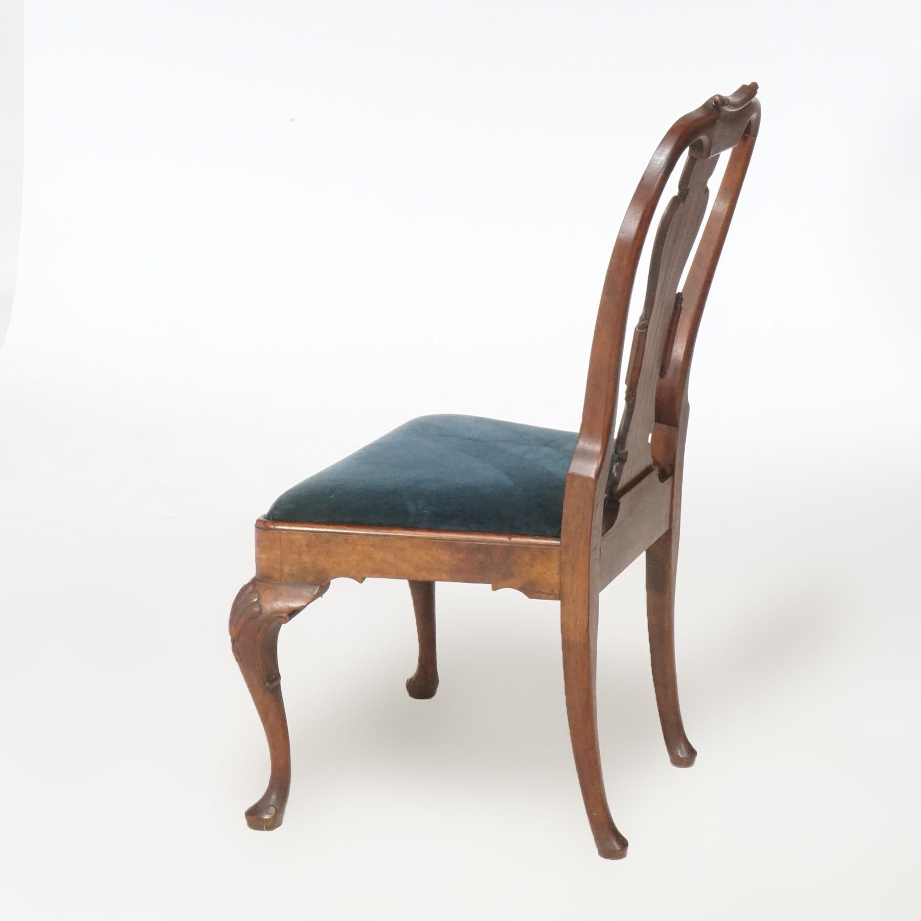 Upholstery Antique Set of Eight Queen Anne Walnut Dining Chairs circa 1920
