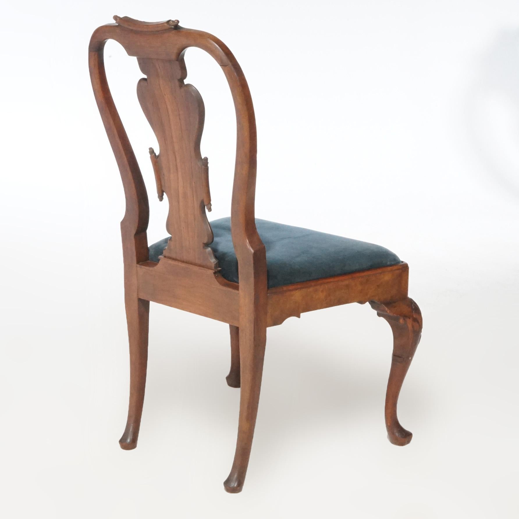Antique Set of Eight Queen Anne Walnut Dining Chairs circa 1920 1