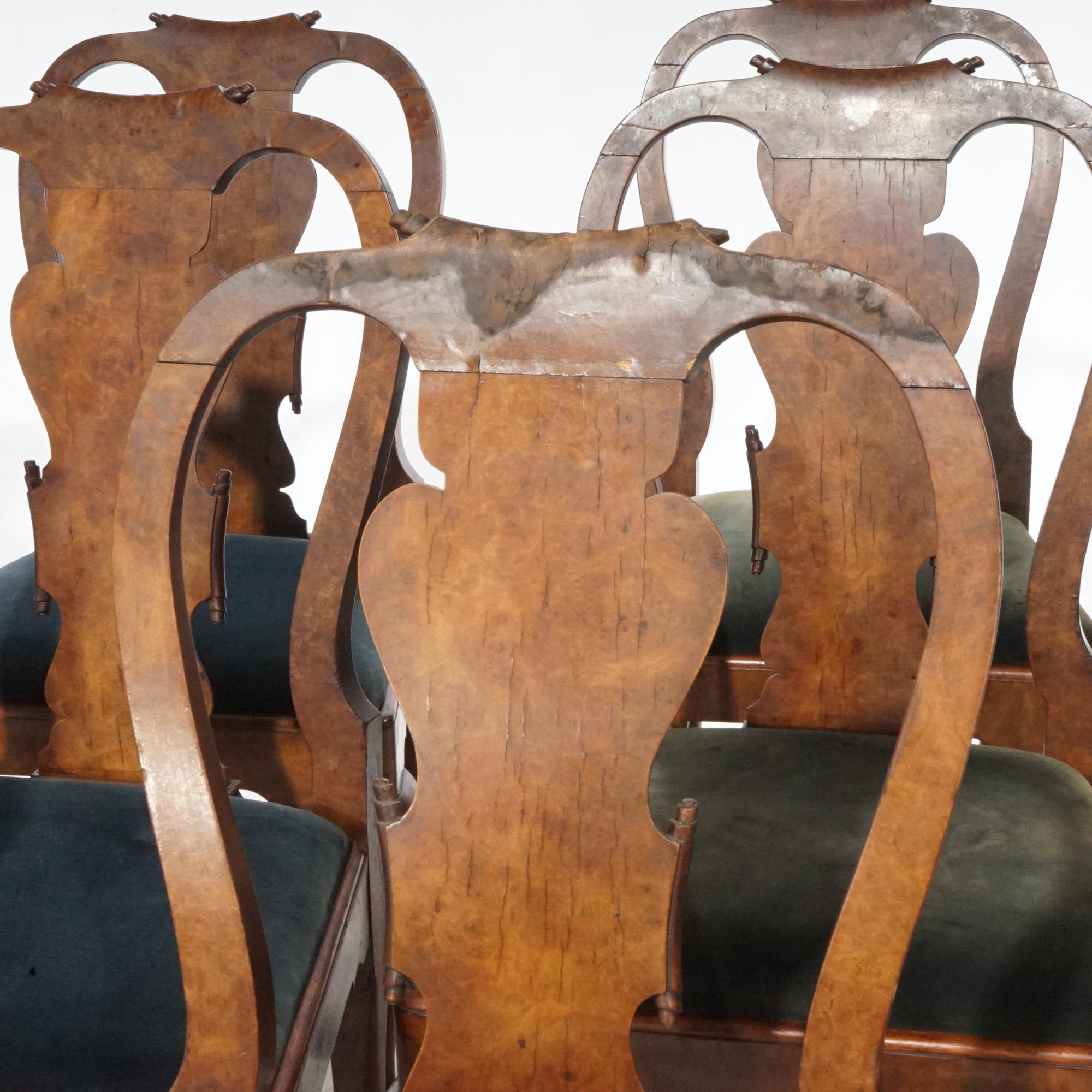Antique Set of Eight Queen Anne Walnut Dining Chairs circa 1920 3