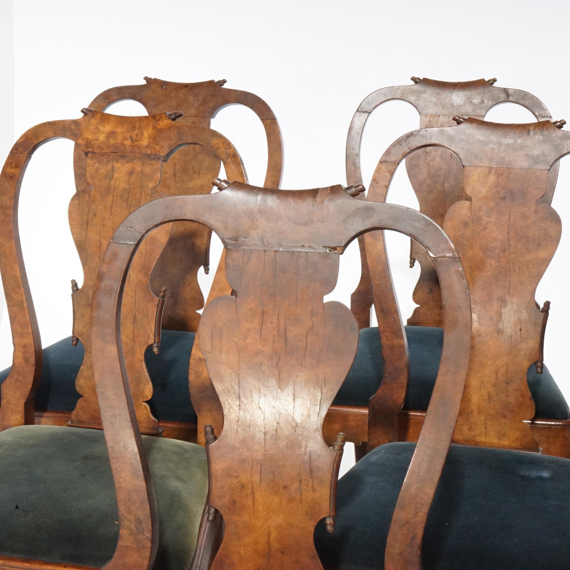 Antique Set of Eight Queen Anne Walnut Dining Chairs circa 1920 4