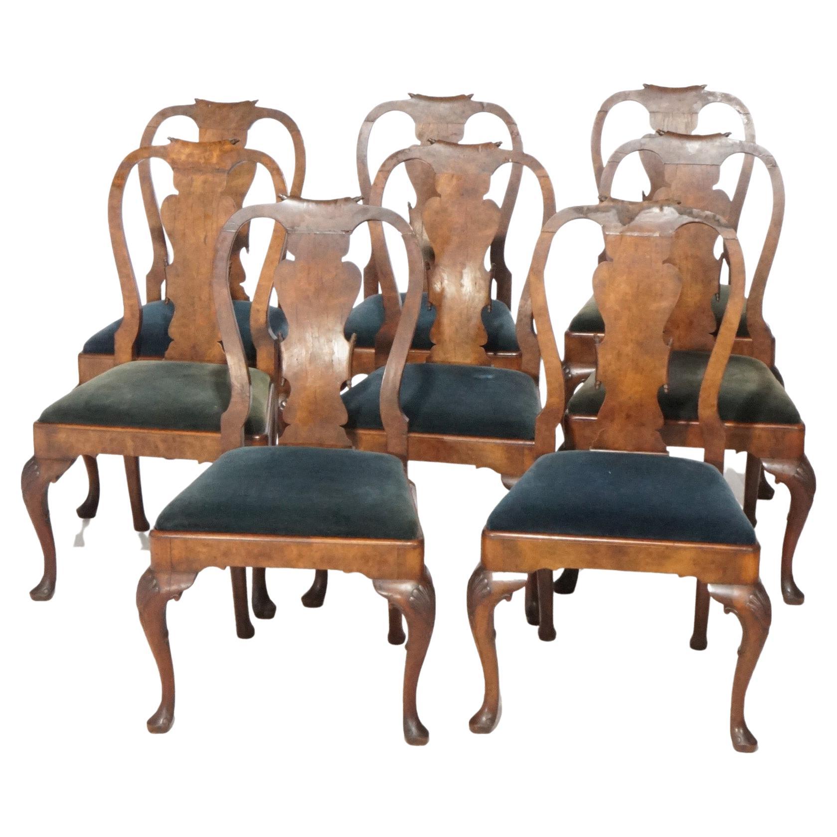 Antique Set of Eight English Walnut Queen Anne Dining Chairs at 1stDibs