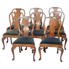 Antique Set of Eight Queen Anne Walnut Dining Chairs circa 1920