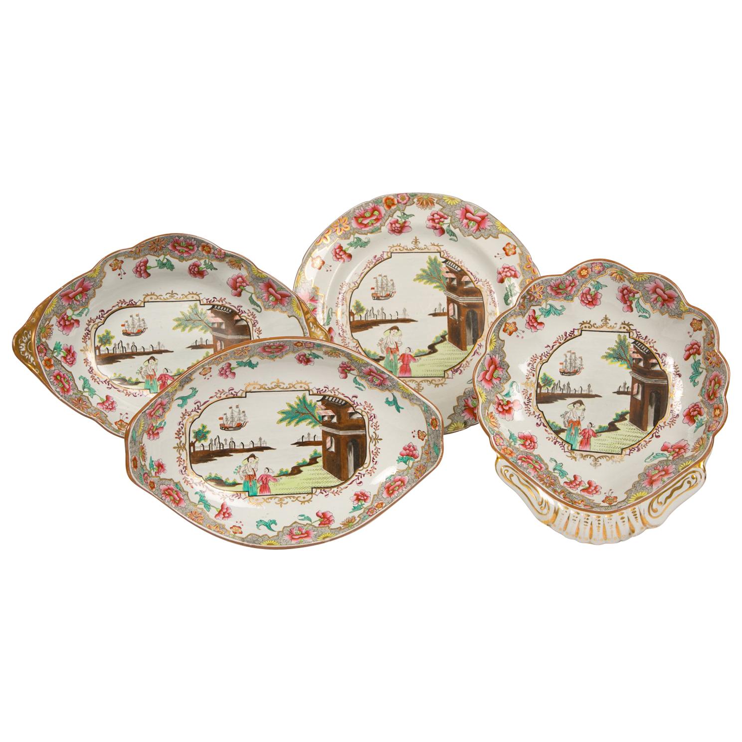 Antique Set of Eight Shaped Dishes in the Spode Mandarin Pattern circa 1820