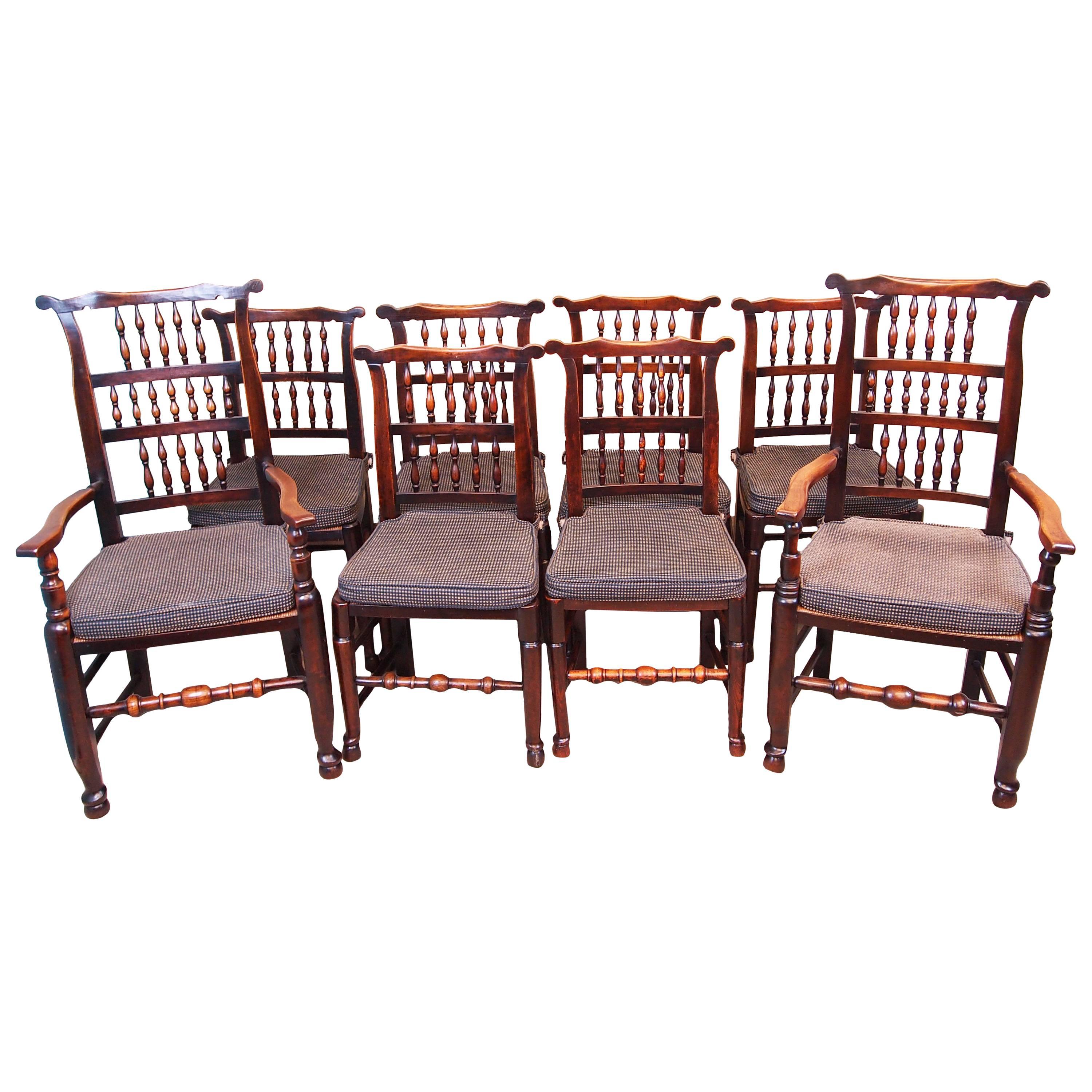 Antique Set of Eight Spindle Back Dining Chairs