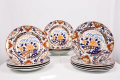 Antique Set Imari Porcelain Dishes Painted Iron Red Blue Gold England ca. 1880