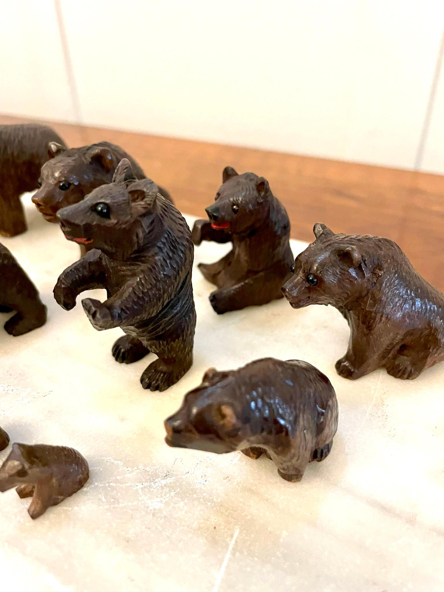 Antique Set of Fifteen 19th Century Miniature Carved Oak Black Forest Bears For Sale 6