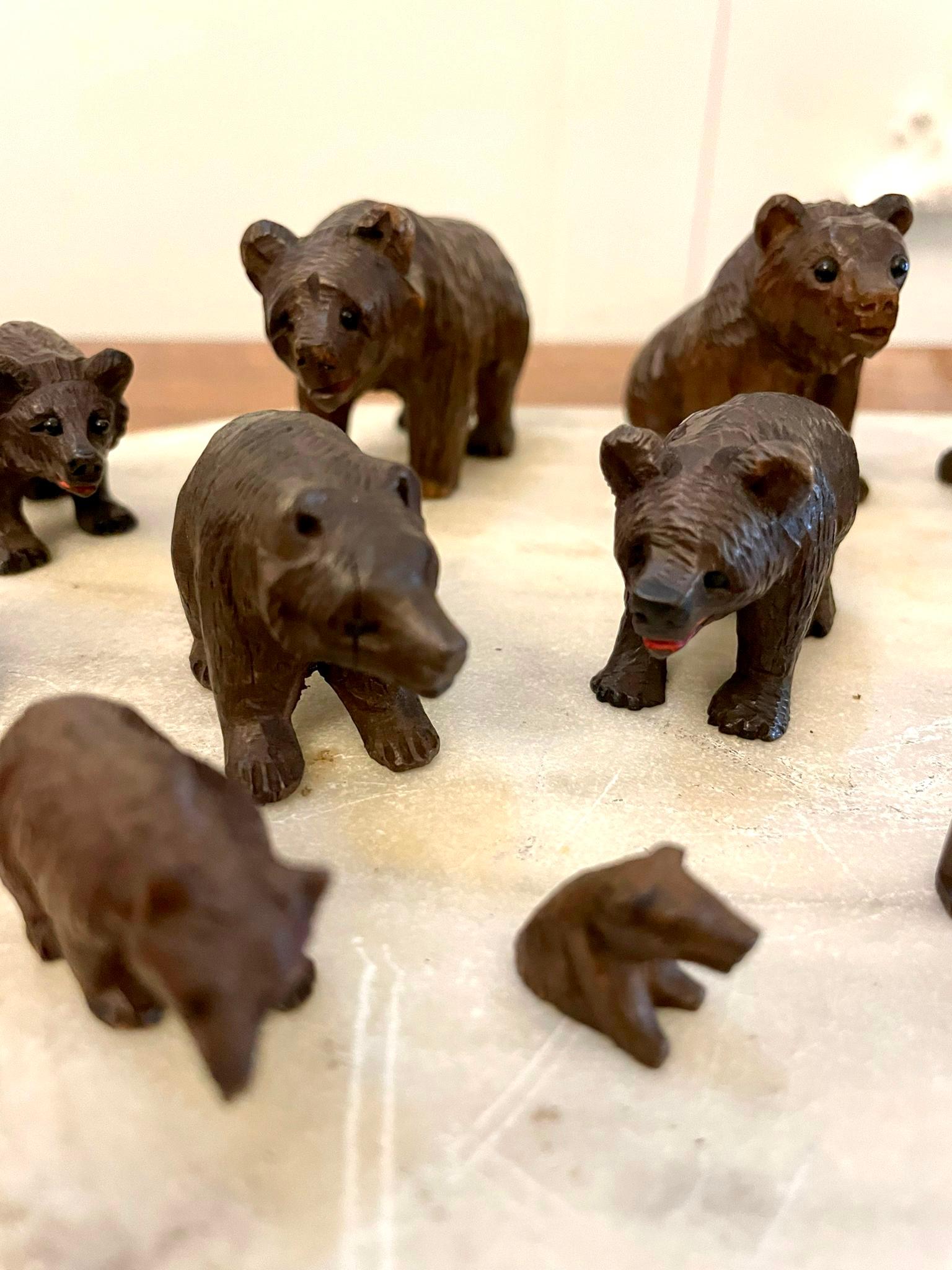 Antique Set of Fifteen 19th Century Miniature Carved Oak Black Forest Bears For Sale 7