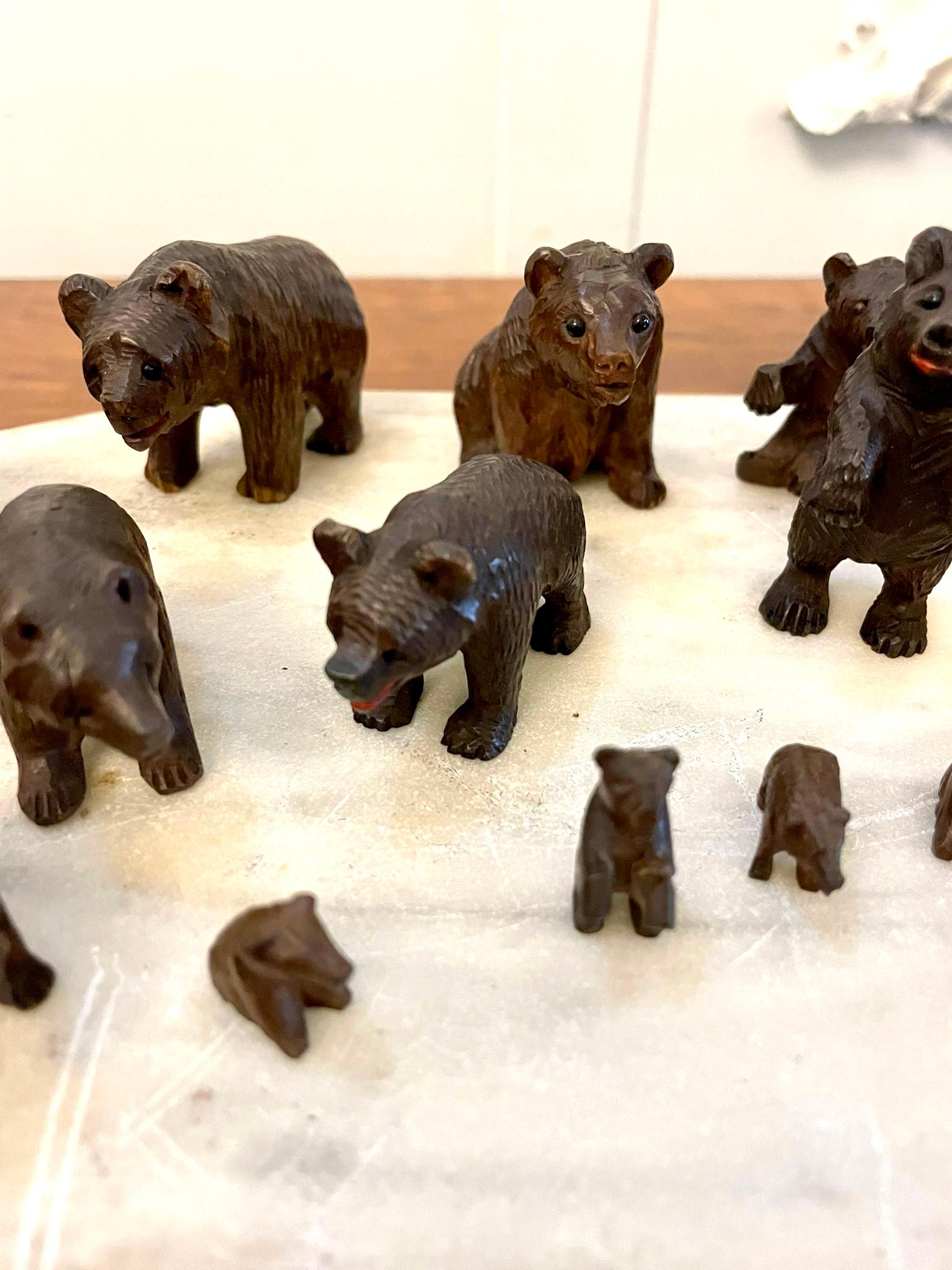 Antique Set of Fifteen 19th Century Miniature Carved Oak Black Forest Bears For Sale 8