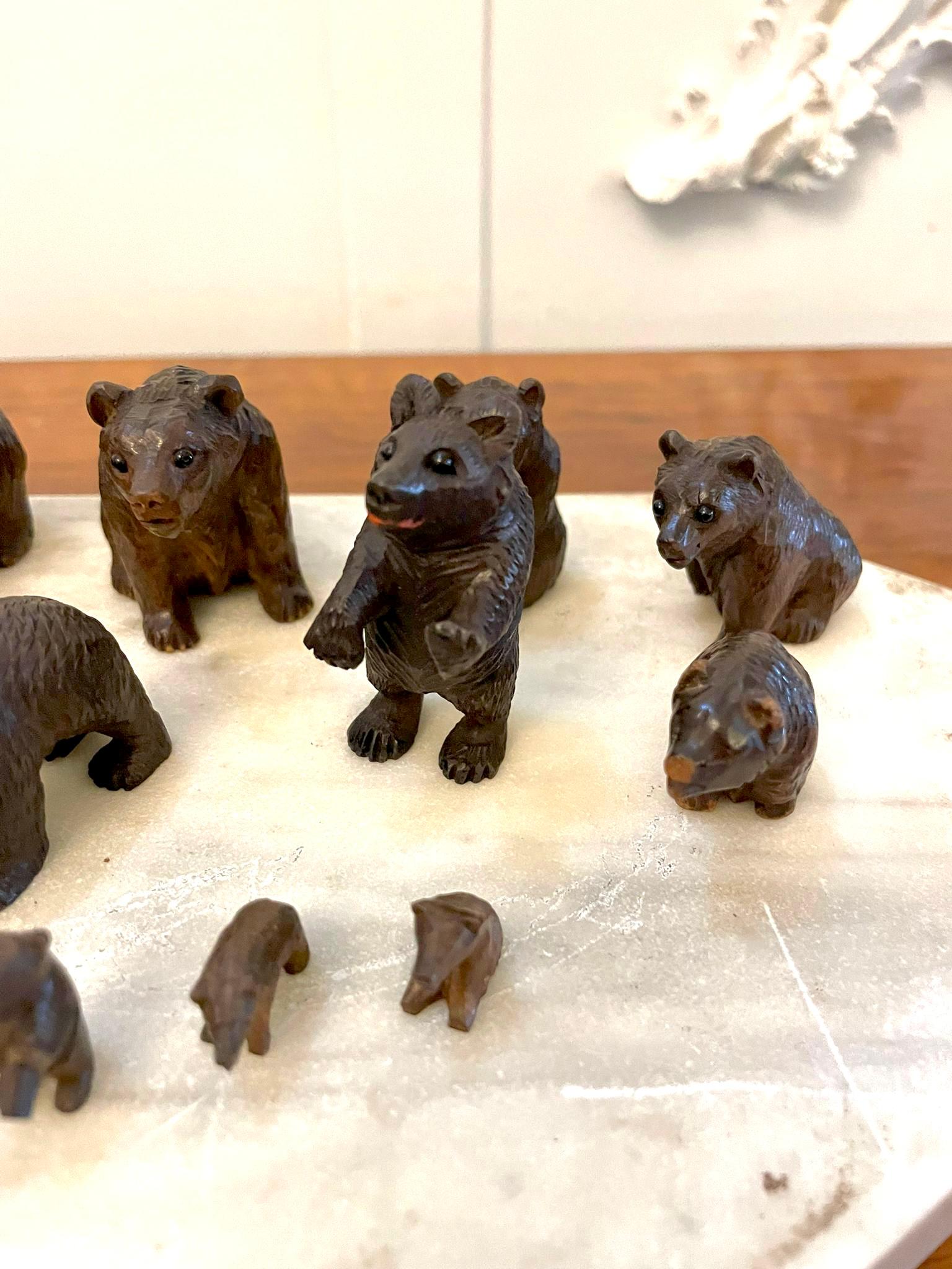 Antique Set of Fifteen 19th Century Miniature Carved Oak Black Forest Bears For Sale 9