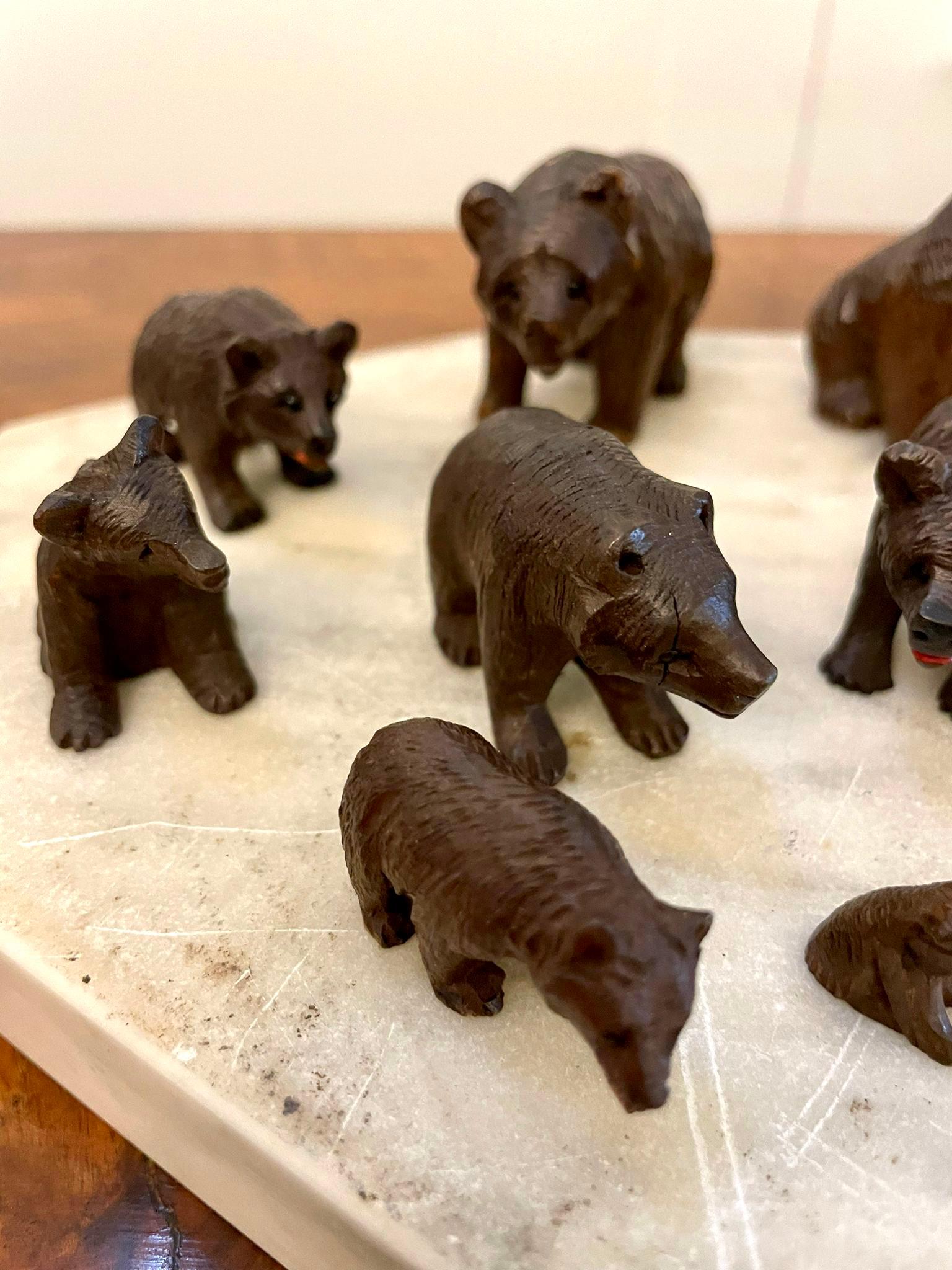 Antique Set of Fifteen 19th Century Miniature Carved Oak Black Forest Bears For Sale 11