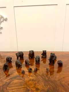 Antique Set of Fifteen 19th Century Miniature Carved Oak Black Forest Bears