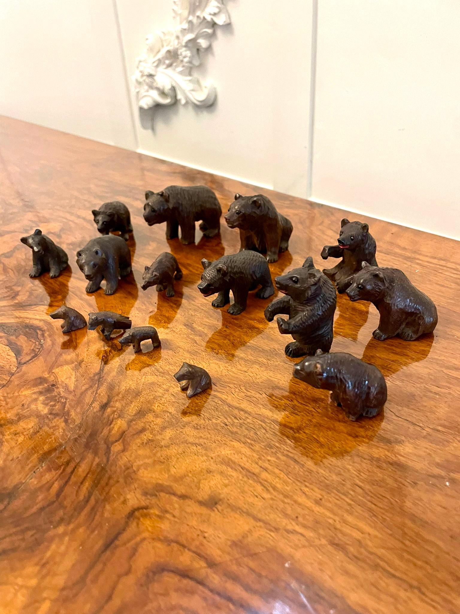Antiker Satz von fünfzehn geschnitzten Schwarzwälder Bären aus Eiche aus dem 19. Jahrhundert (Geschnitzt) im Angebot