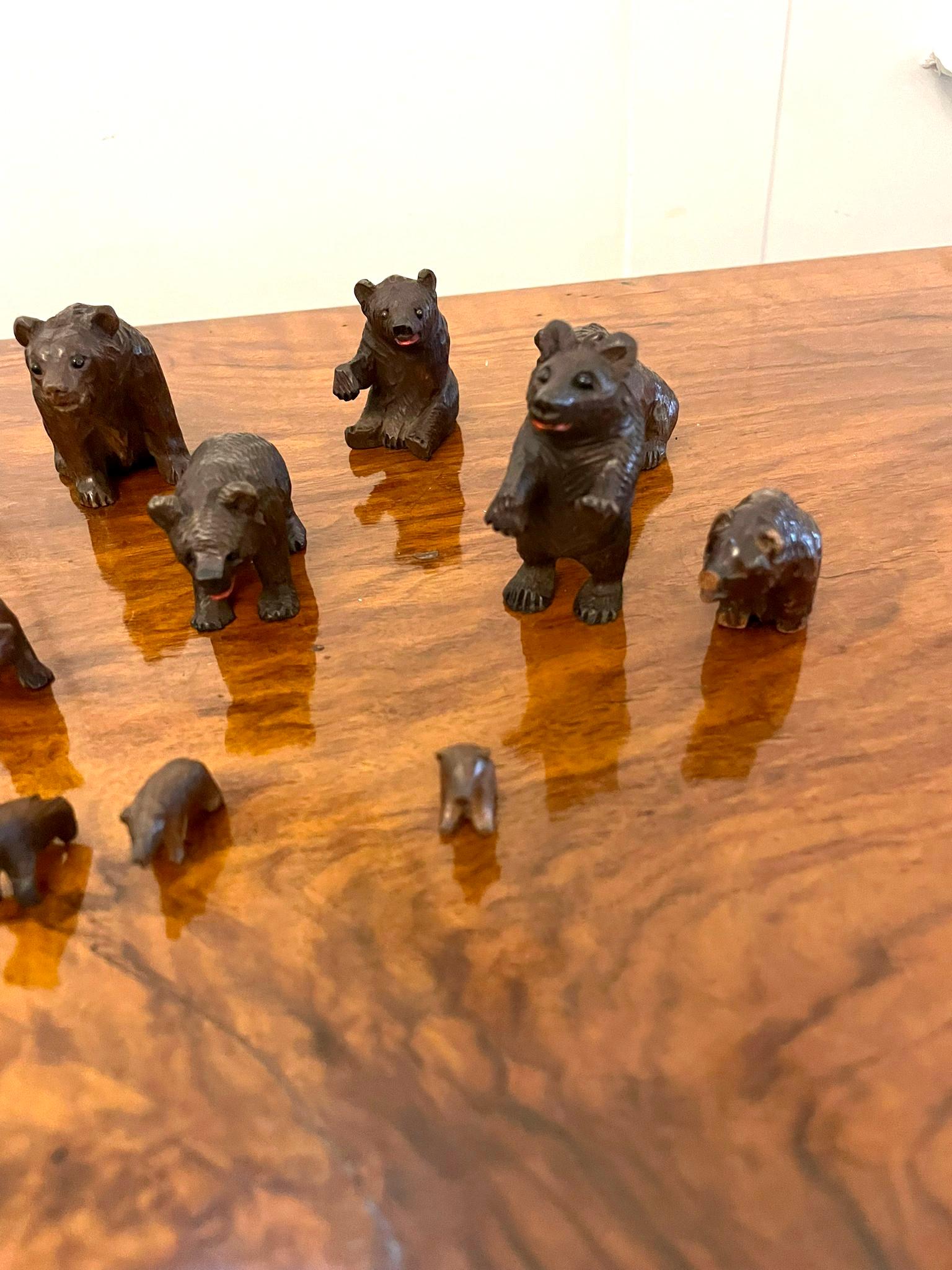 Antique Set of Fifteen 19th Century Miniature Carved Oak Black Forest Bears For Sale 1