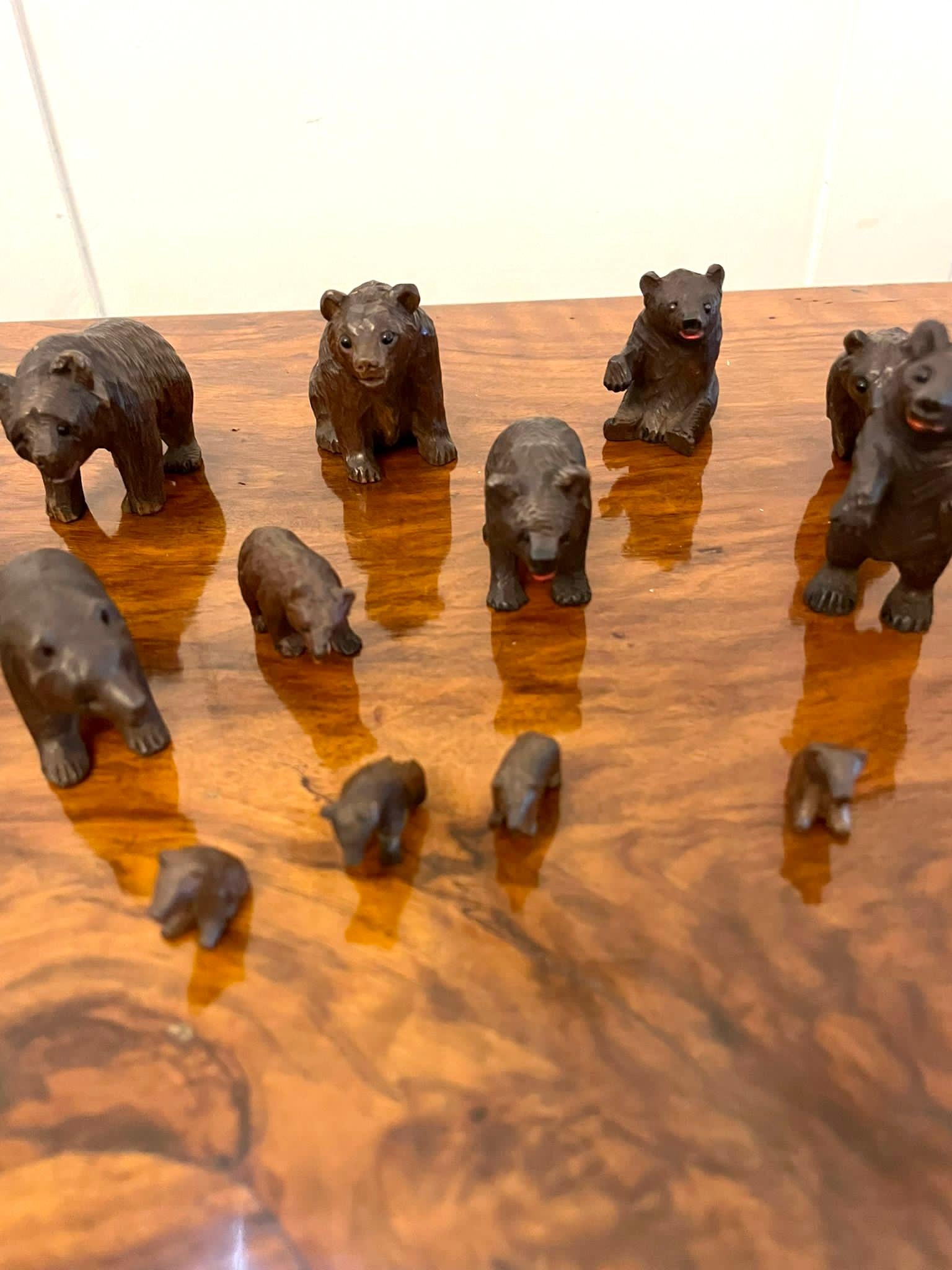Antique Set of Fifteen 19th Century Miniature Carved Oak Black Forest Bears For Sale 2