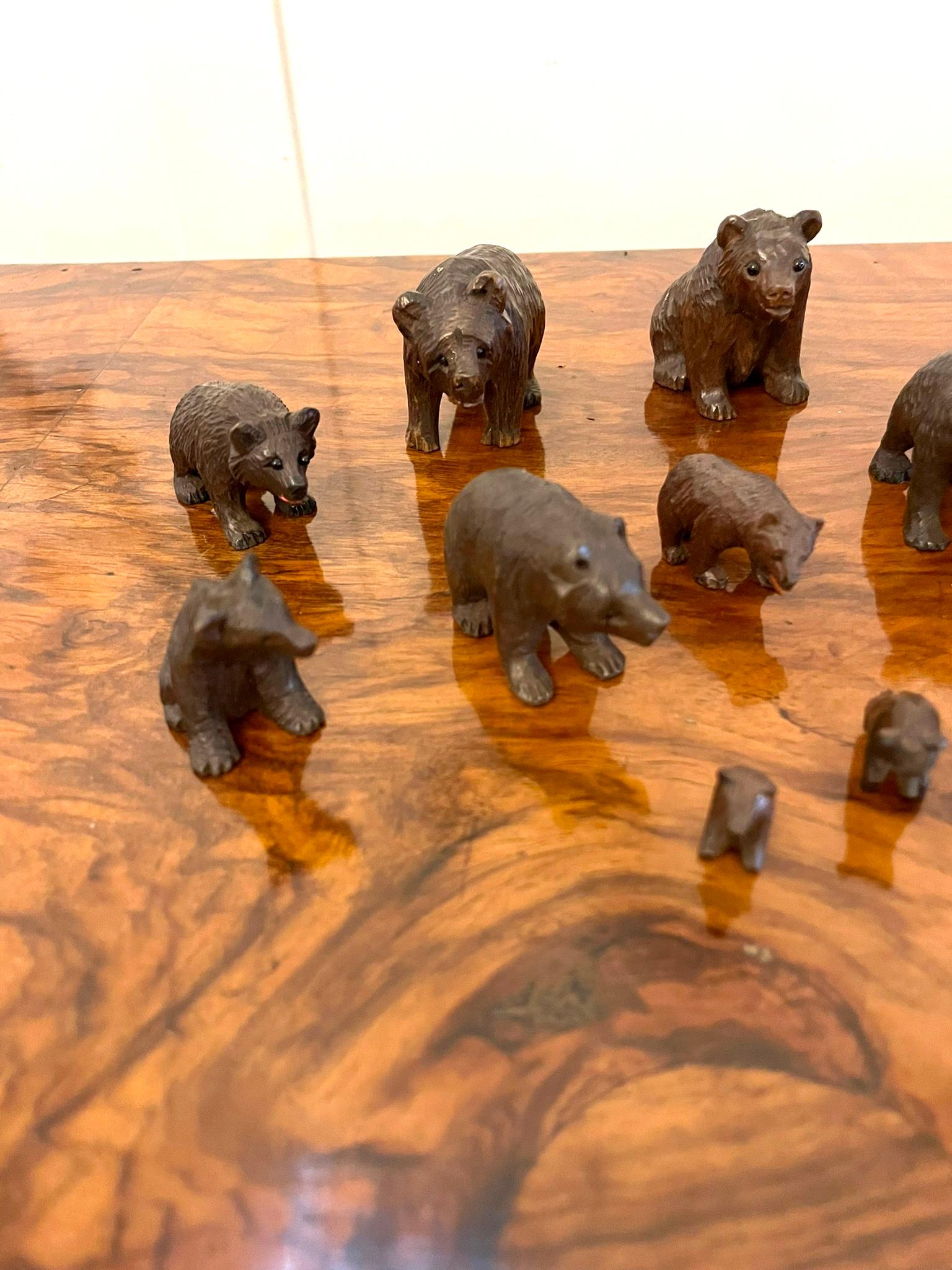 Antique Set of Fifteen 19th Century Miniature Carved Oak Black Forest Bears For Sale 3