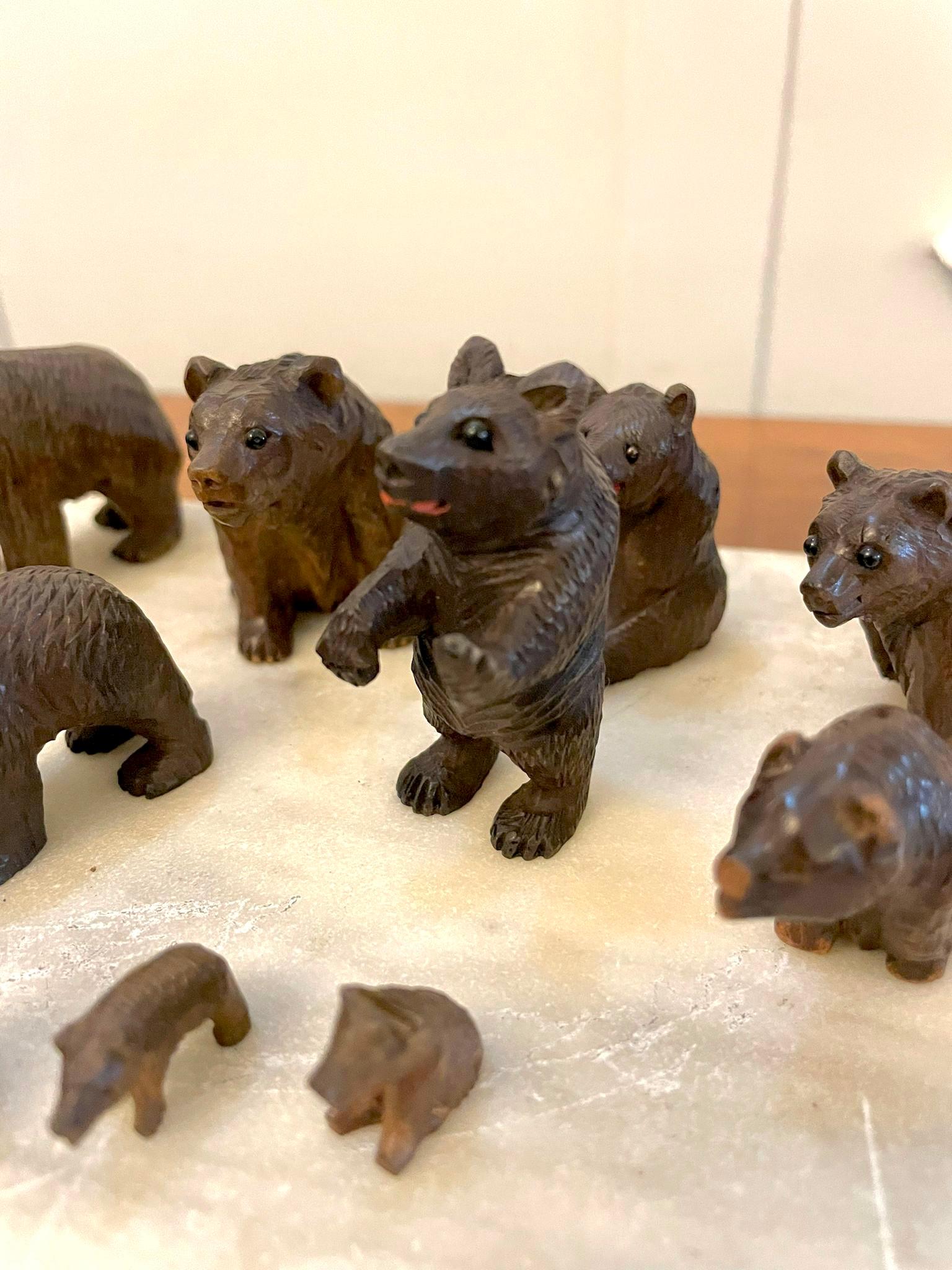Antique Set of Fifteen 19th Century Miniature Carved Oak Black Forest Bears For Sale 4