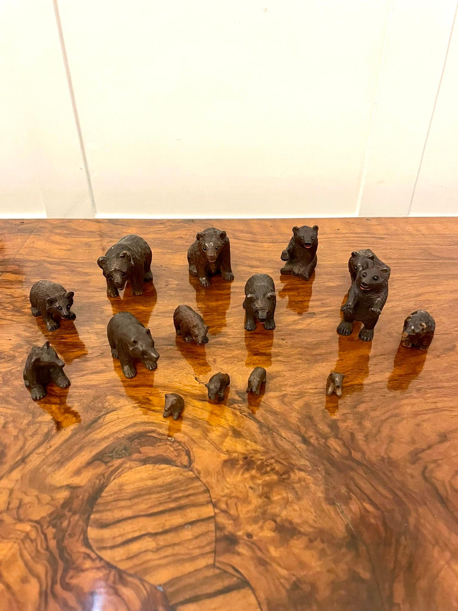 Antique Set of Fifteen 19th Century Miniature Carved Oak Black Forest Bears For Sale 5