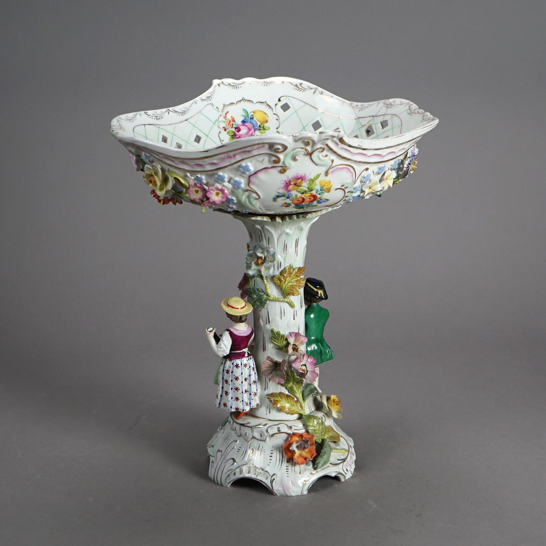 Antique Set of Figural Dresden Porcelain, Compote & Pair Candelabra, c1890 5