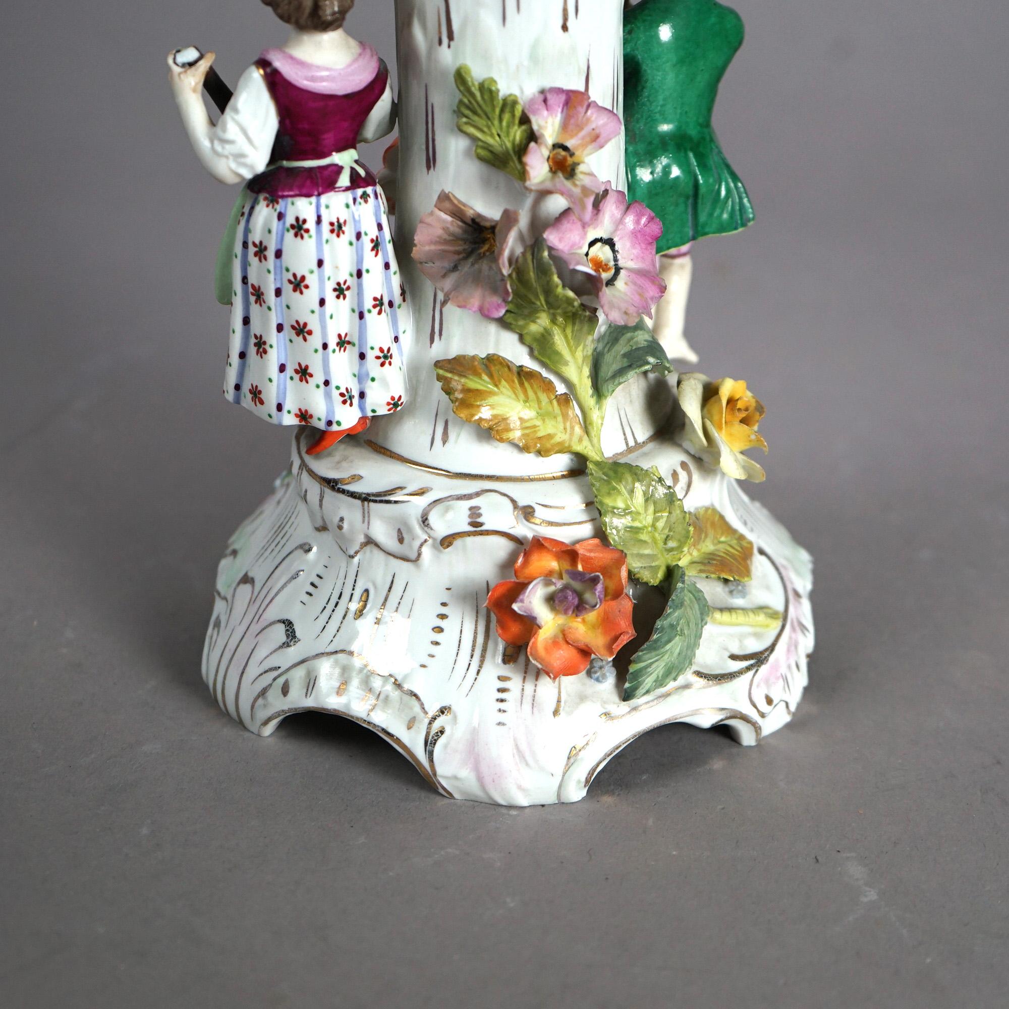 Antique Set of Figural Dresden Porcelain, Compote & Pair Candelabra, c1890 6