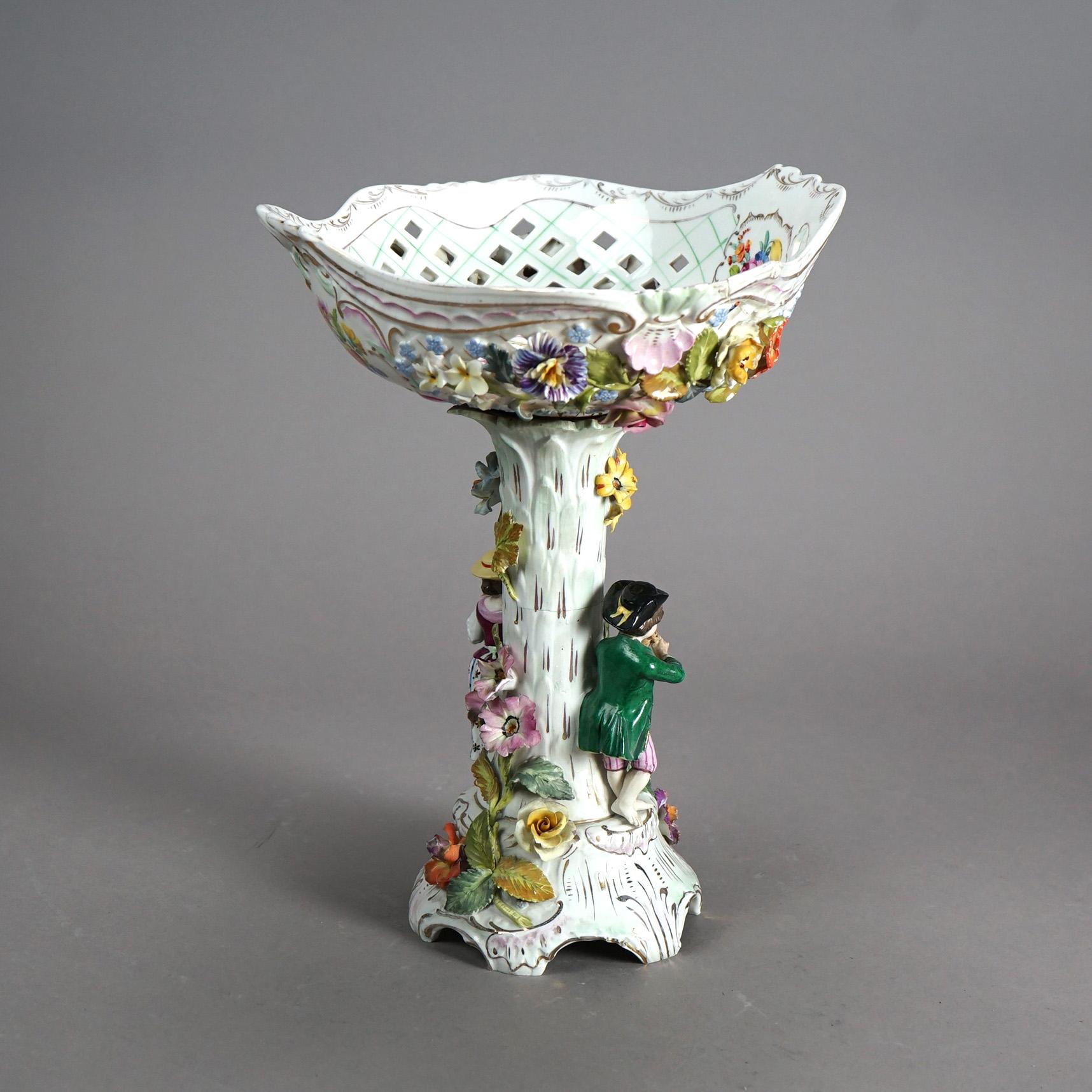 Antique Set of Figural Dresden Porcelain, Compote & Pair Candelabra, c1890 8