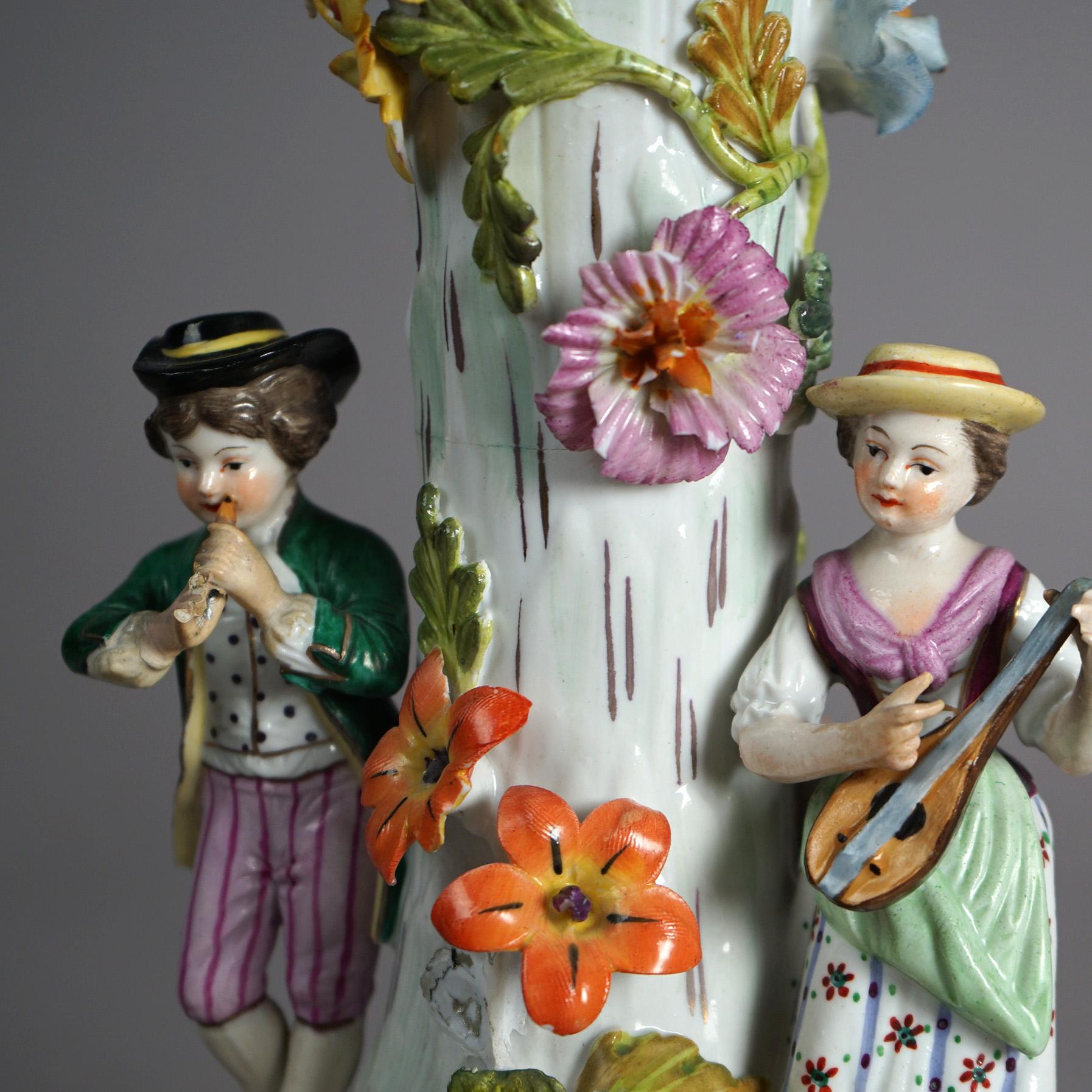 Antique Set of Figural Dresden Porcelain, Compote & Pair Candelabra, c1890 1