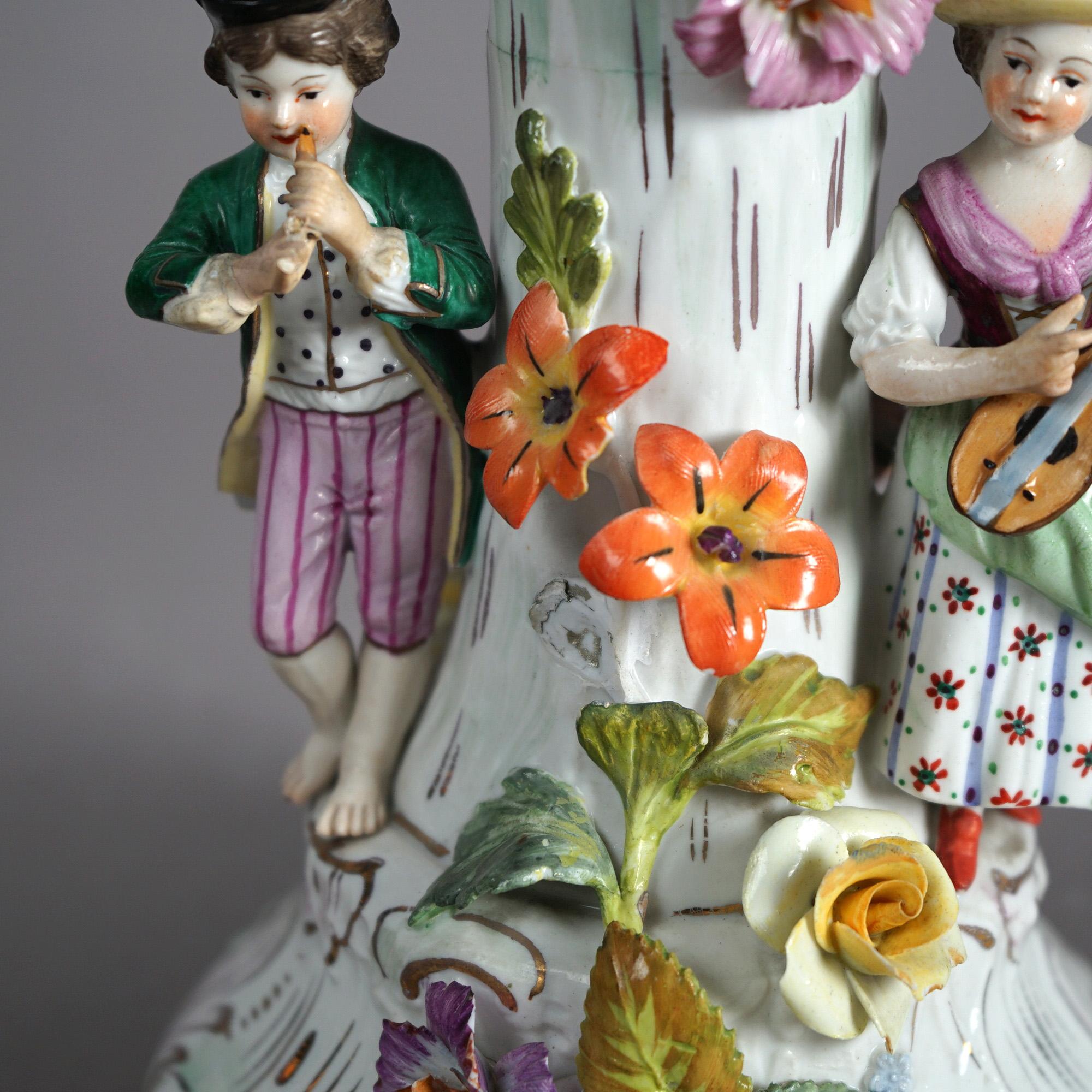 Antique Set of Figural Dresden Porcelain, Compote & Pair Candelabra, c1890 2