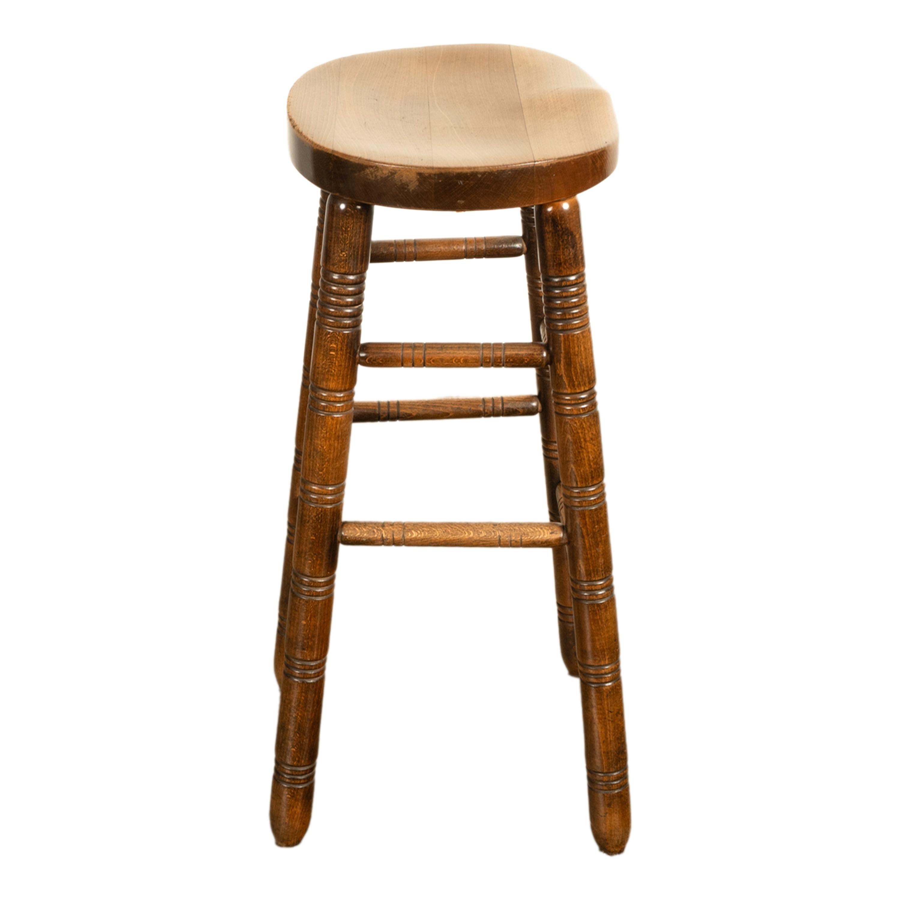 Antike Satz von fünf antiken Arts & Crafts gedreht Ulme Bar Sattel Sitz Hocker 1900 im Angebot 6