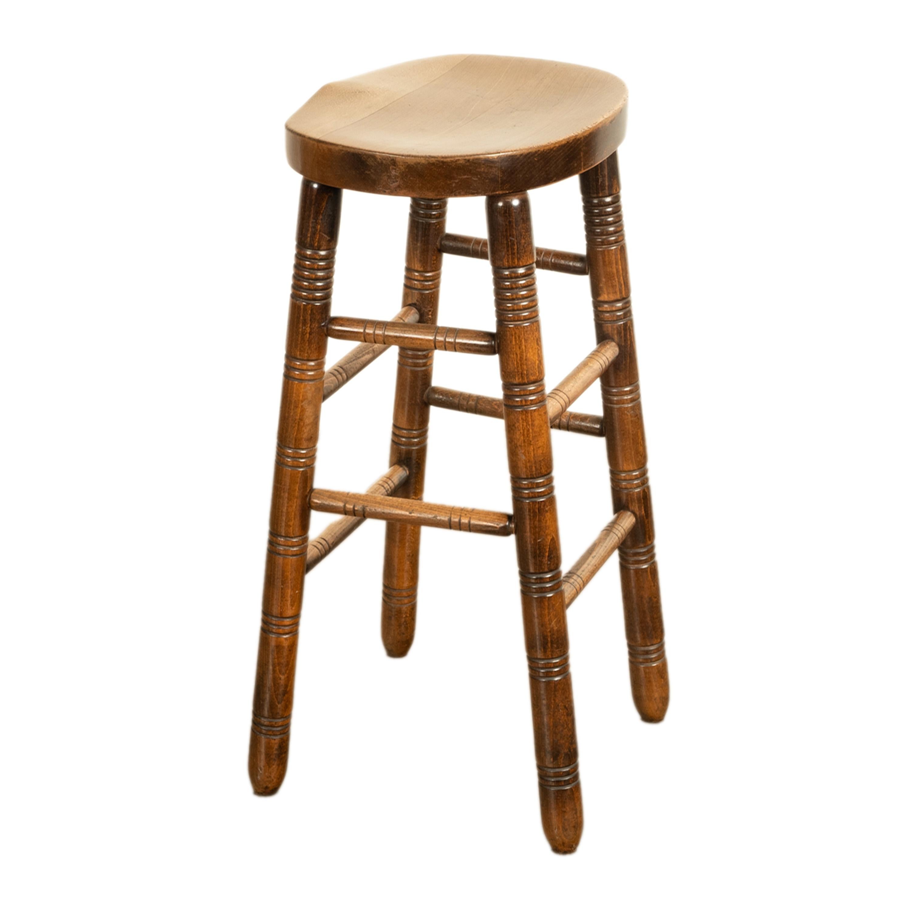 Antike Satz von fünf antiken Arts & Crafts gedreht Ulme Bar Sattel Sitz Hocker 1900 im Angebot 9