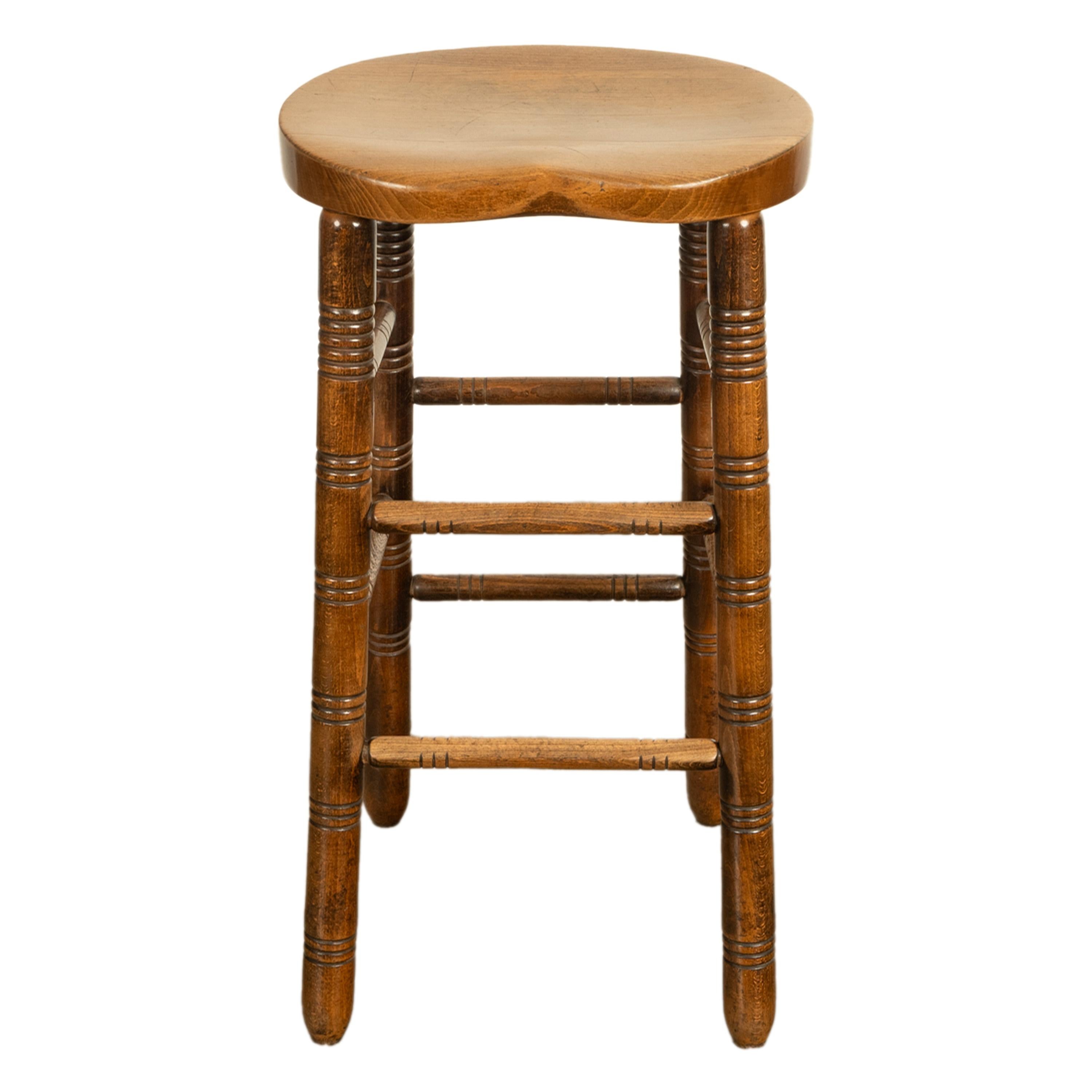 Antike Satz von fünf antiken Arts & Crafts gedreht Ulme Bar Sattel Sitz Hocker 1900 im Angebot 11