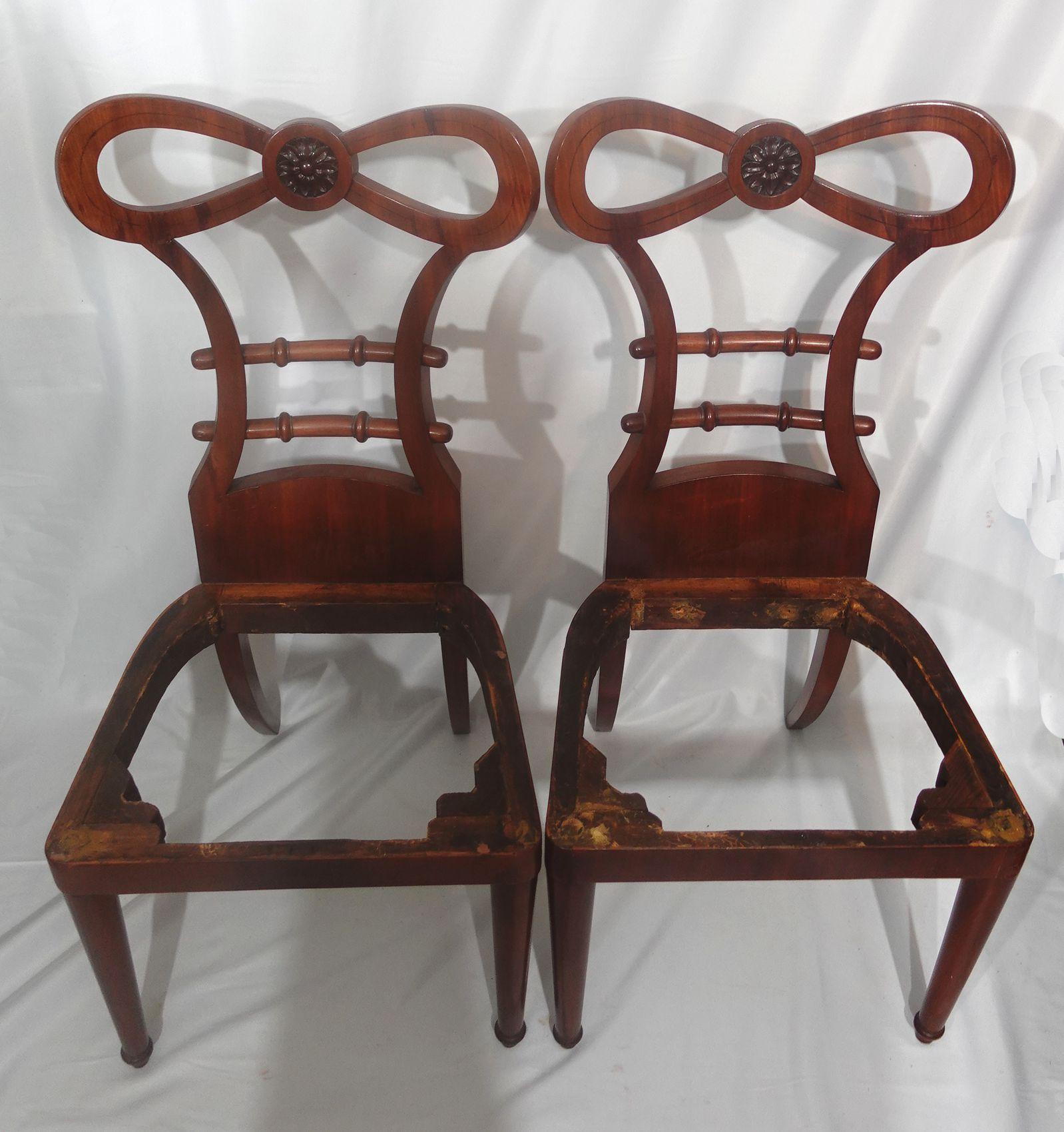 Austrian Antique Set of Four Biedermeier Walnut Side Chairs, 19th Century For Sale