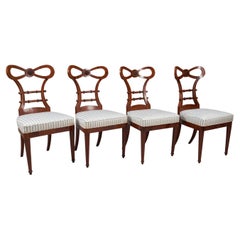 Antique Set of Four Biedermeier Walnut Side Chairs, 19th Century