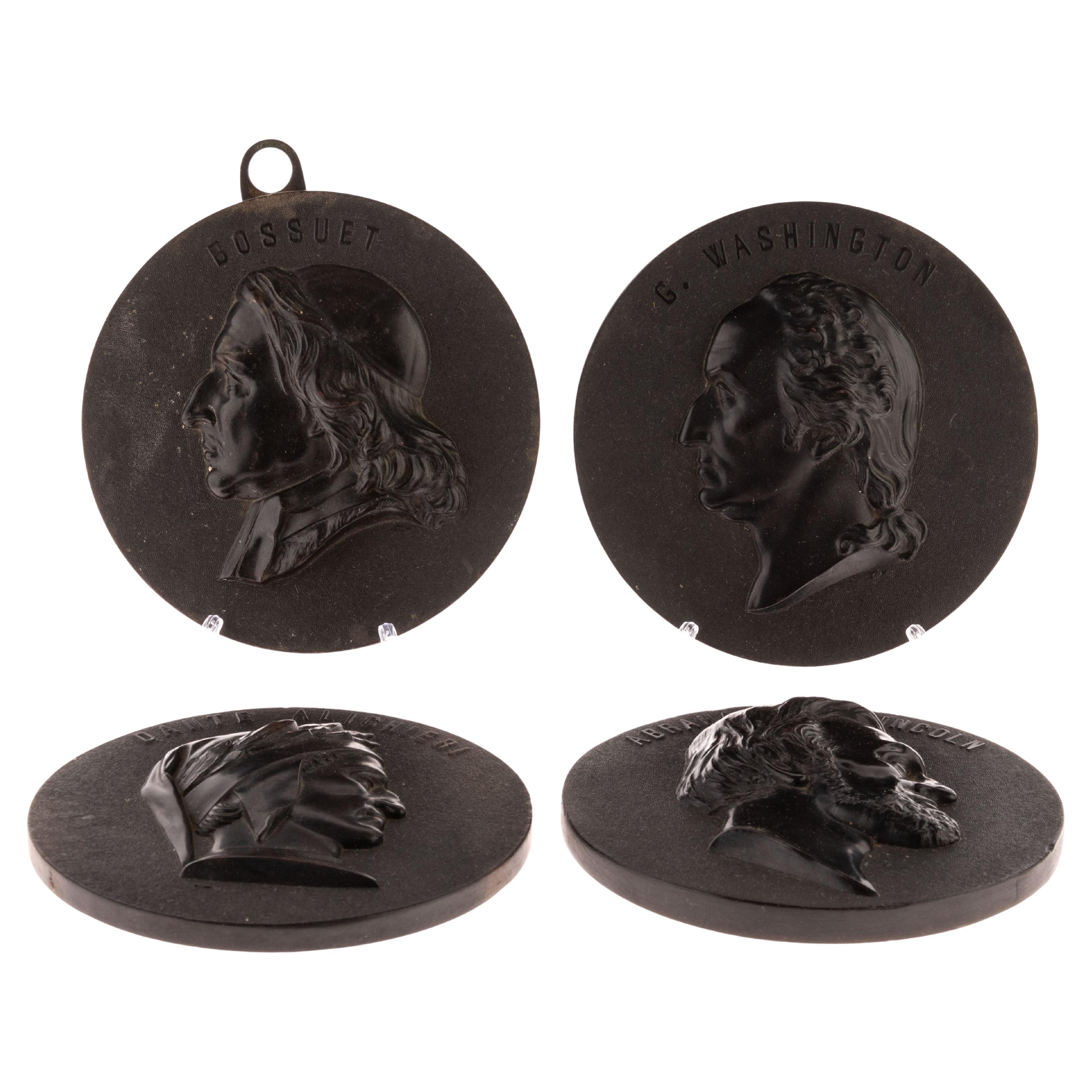 Antiguo Juego de Cuatro Placas de Retrato de Pared con Medallón Bois Durci Siglo XIX
