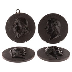 Antiguo Juego de Cuatro Placas de Retrato de Pared con Medallón Bois Durci Siglo XIX