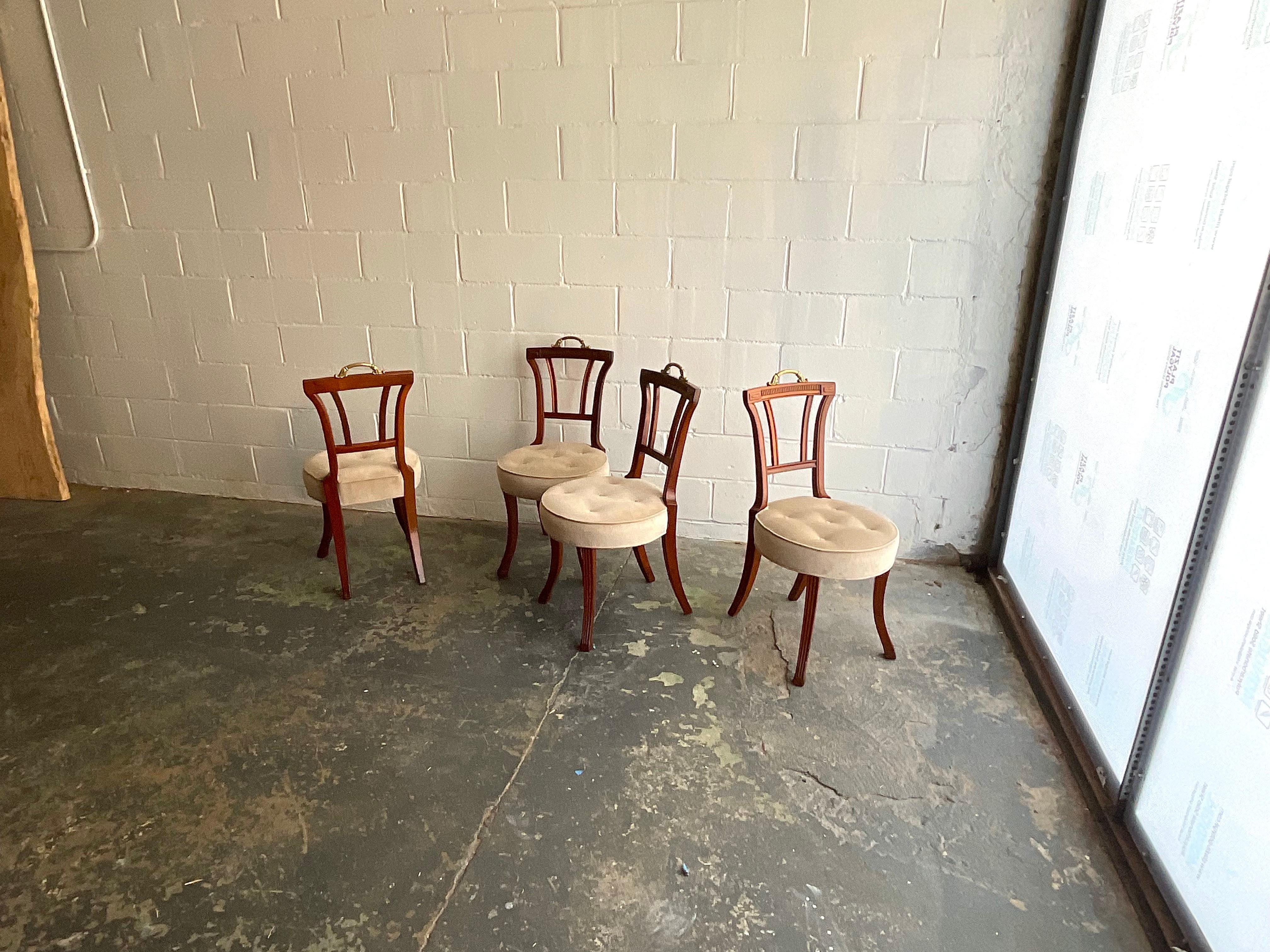 Antique Set of Four Carved Mahogany Grosfeld House Dining Chairs, 1940s For Sale 3