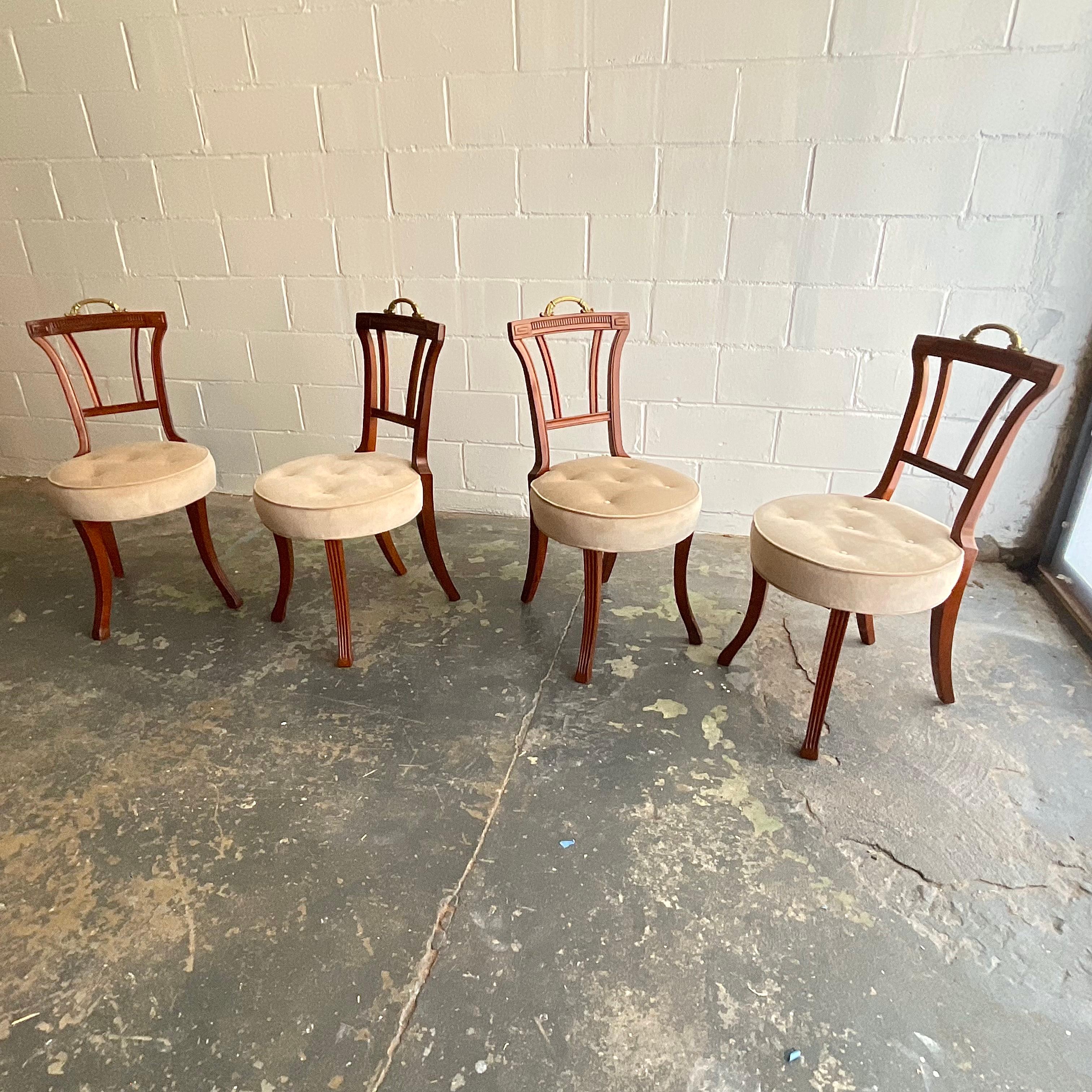 Antique Set of Four Carved Mahogany Grosfeld House Dining Chairs, 1940s For Sale 4