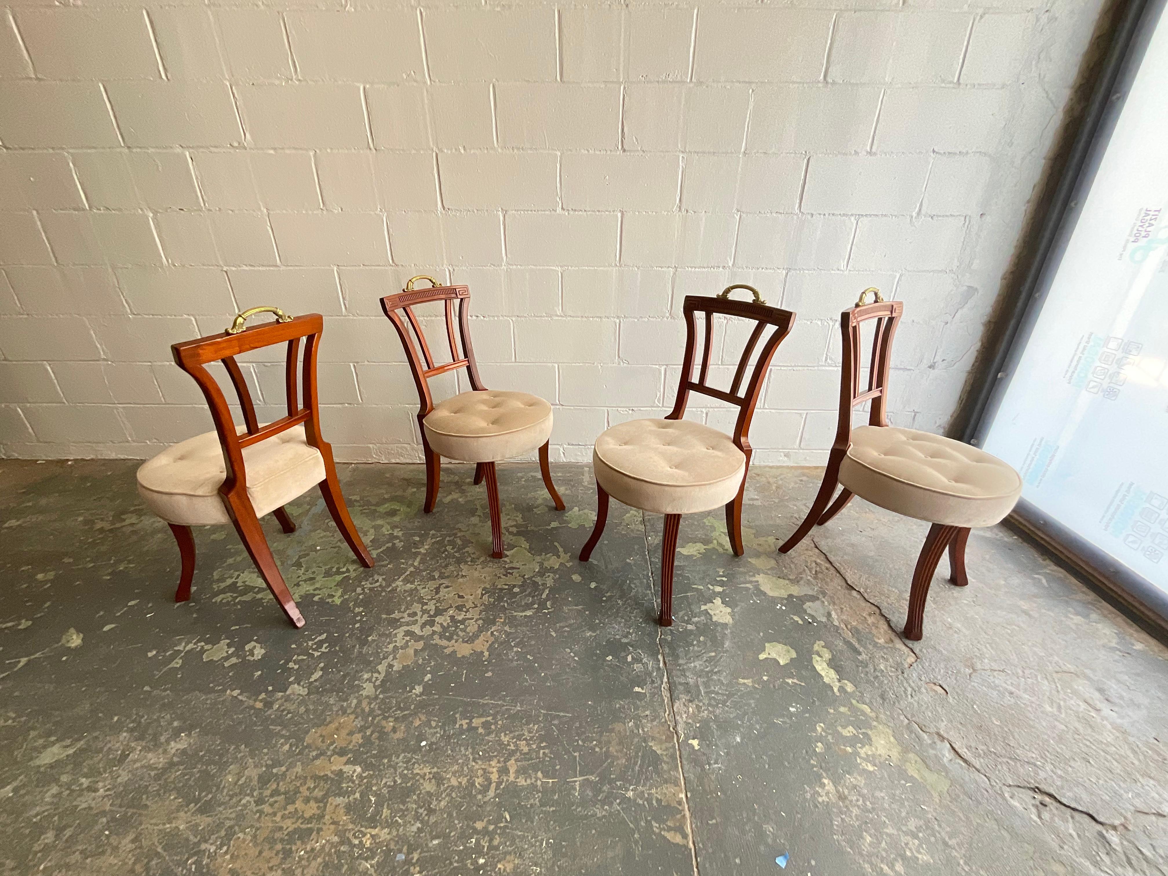 Hollywood Regency Antique Set of Four Carved Mahogany Grosfeld House Dining Chairs, 1940s For Sale