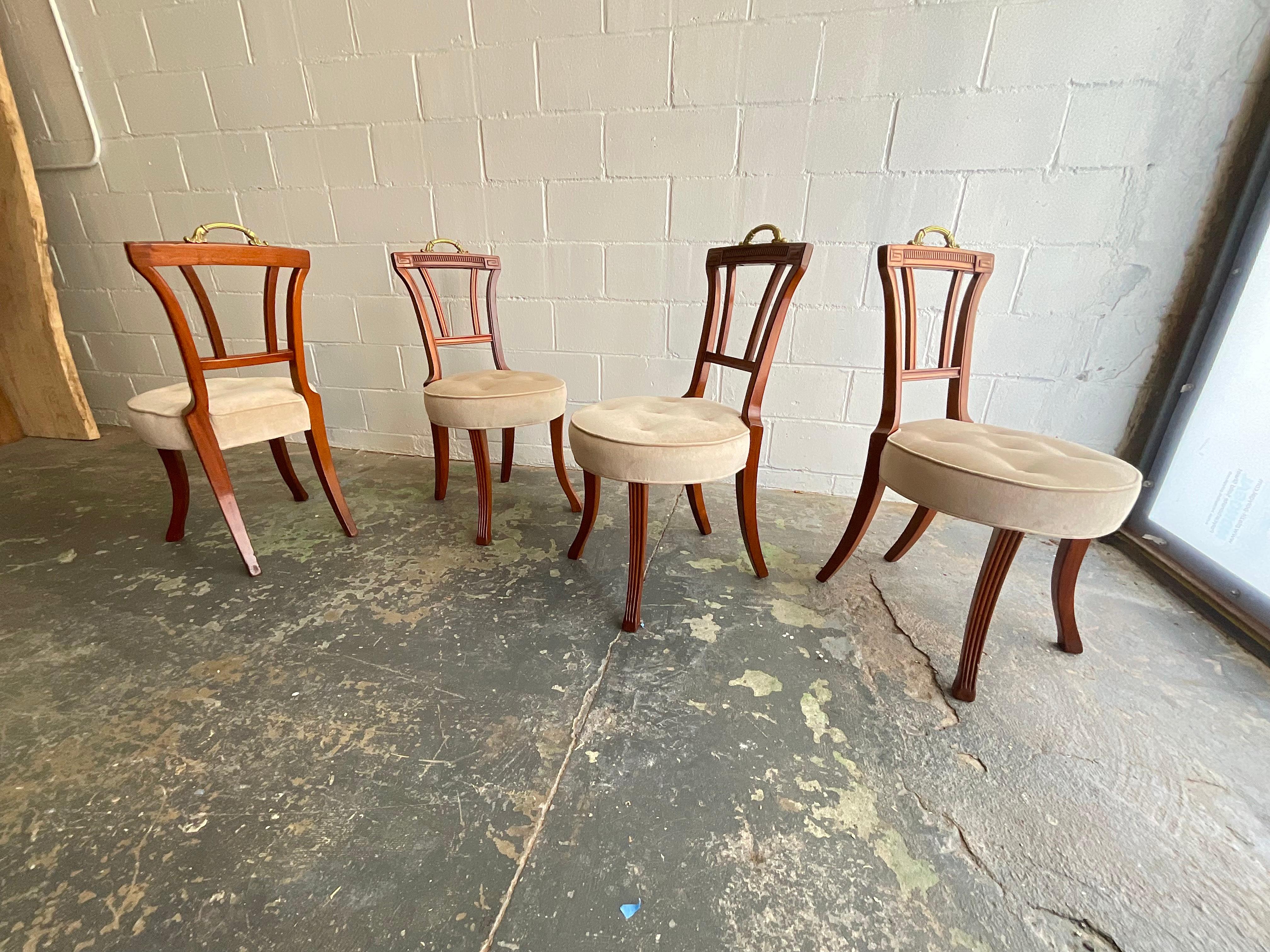 Mid-20th Century Antique Set of Four Carved Mahogany Grosfeld House Dining Chairs, 1940s For Sale