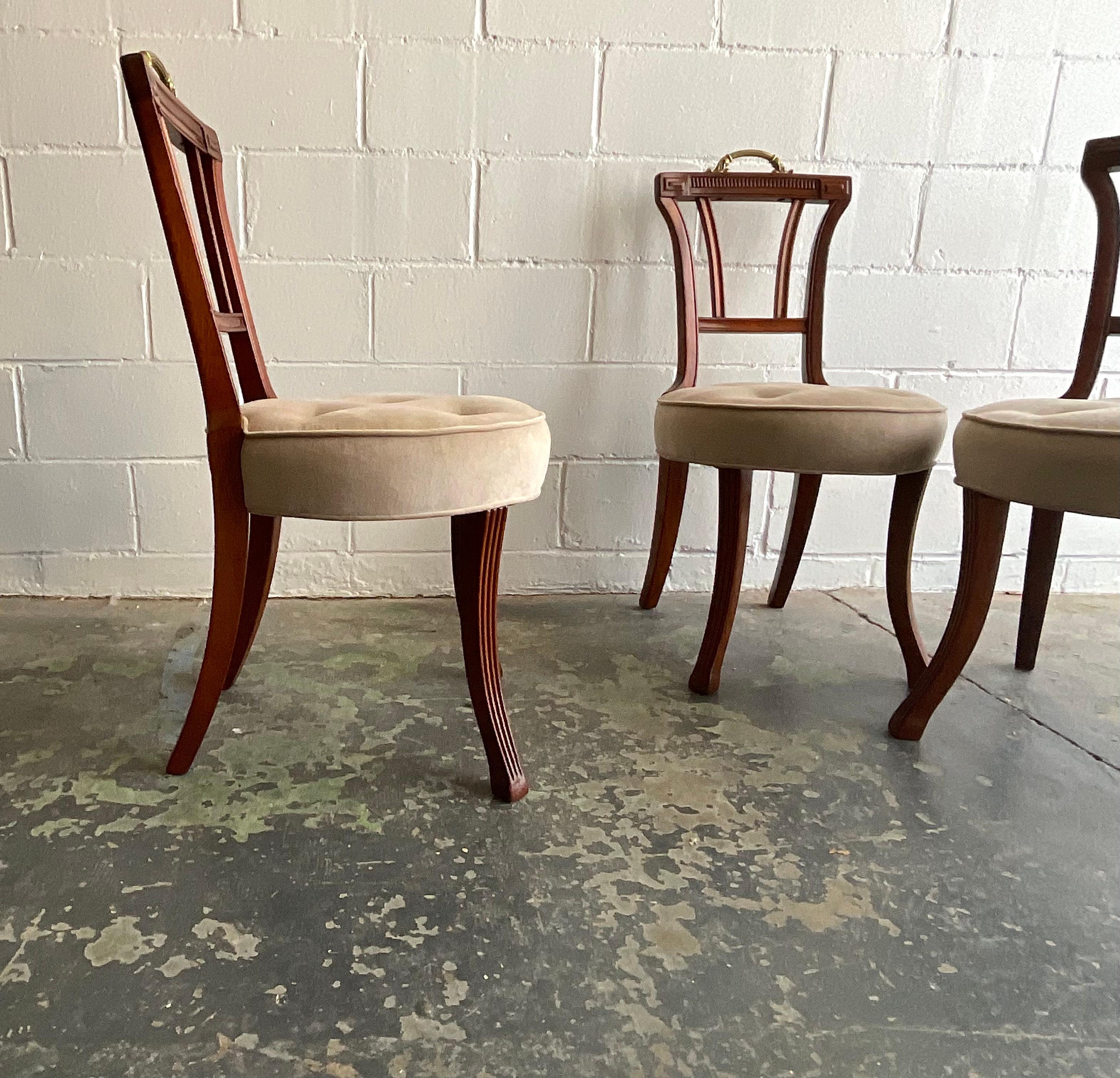 Antique Set of Four Carved Mahogany Grosfeld House Dining Chairs, 1940s For Sale 1
